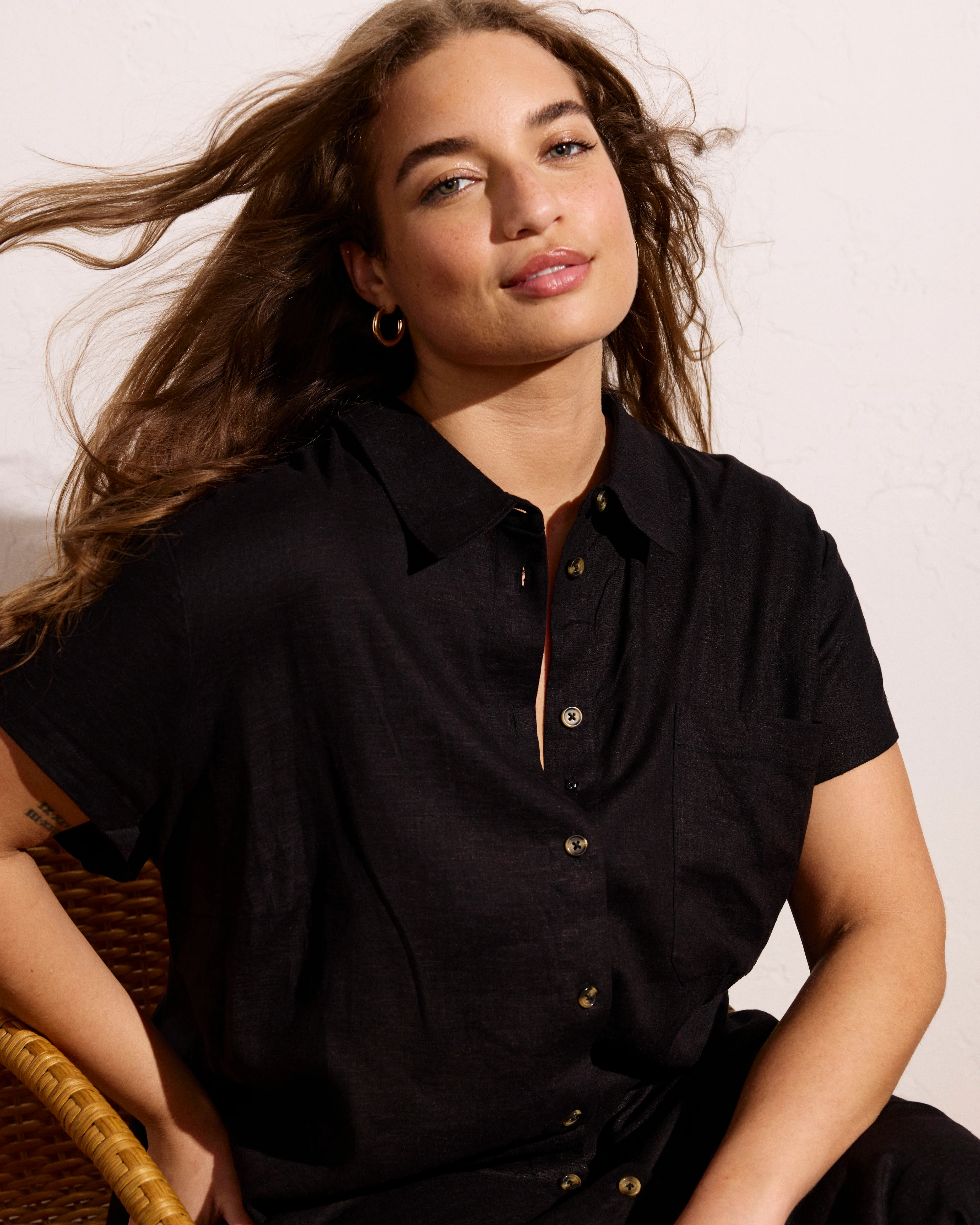 Dune Linen Shirtdress - Black - Image 2