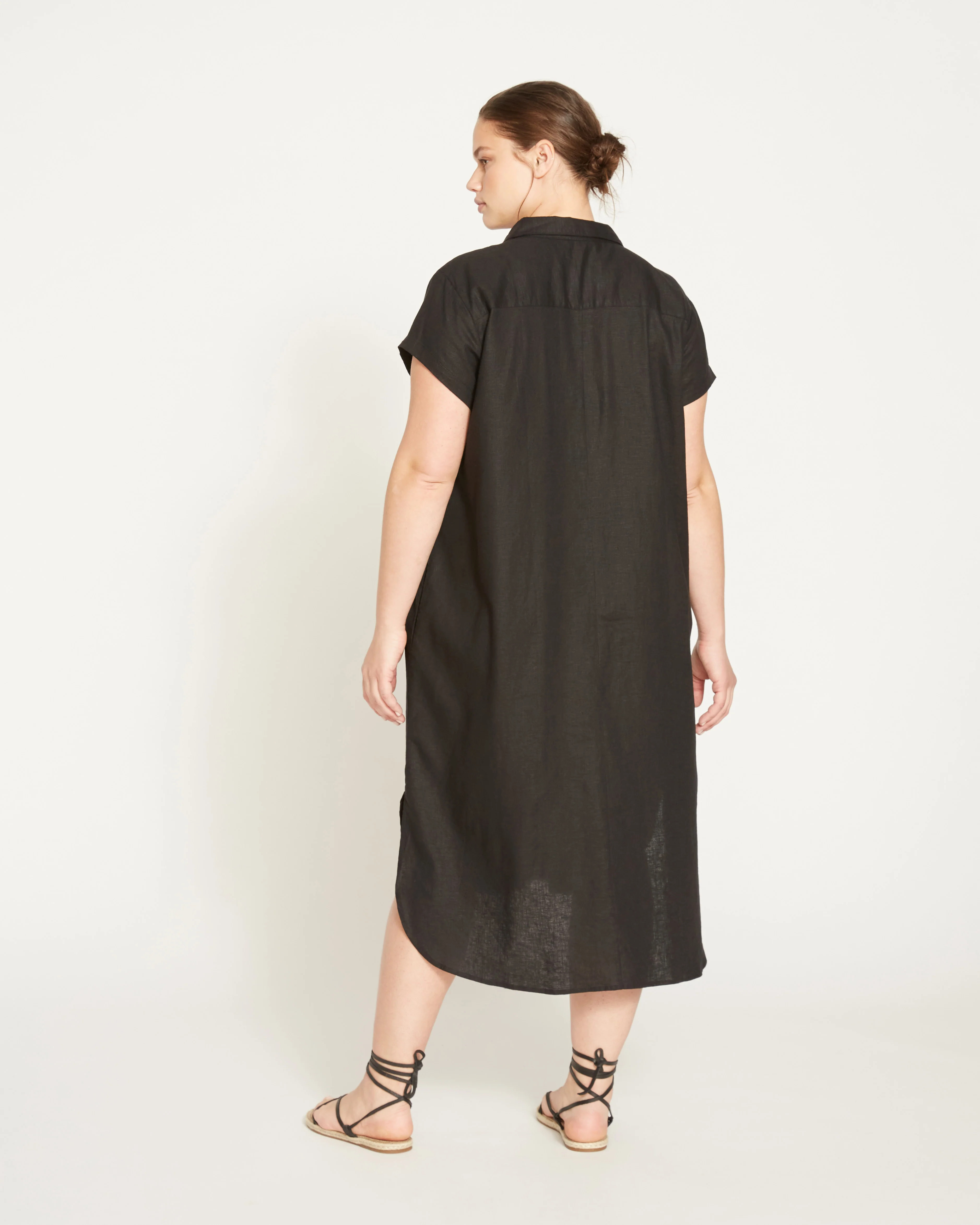Dune Linen Shirtdress - Black - Image 5