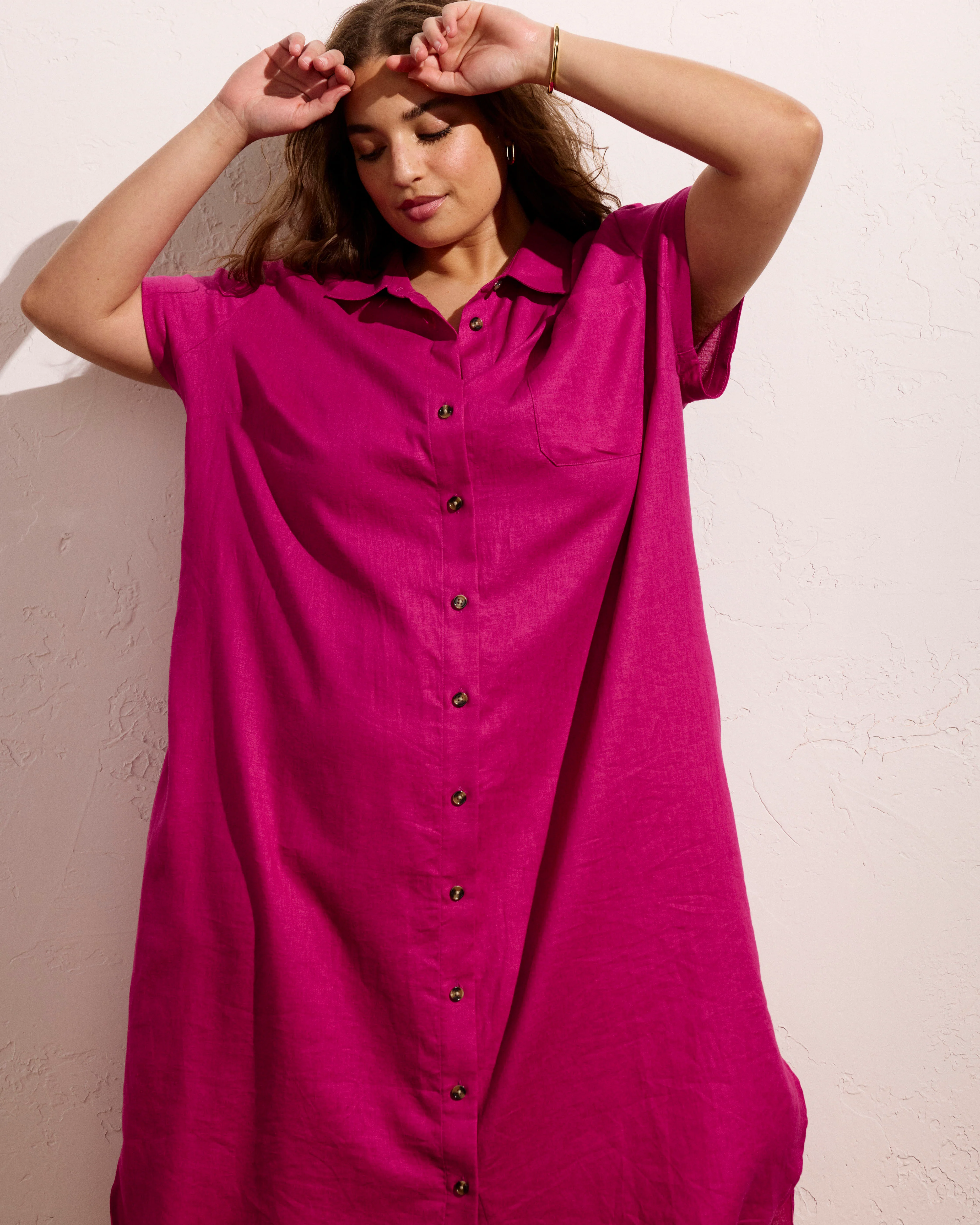 Dune Linen Shirtdress - Hyper Pink - Image 3