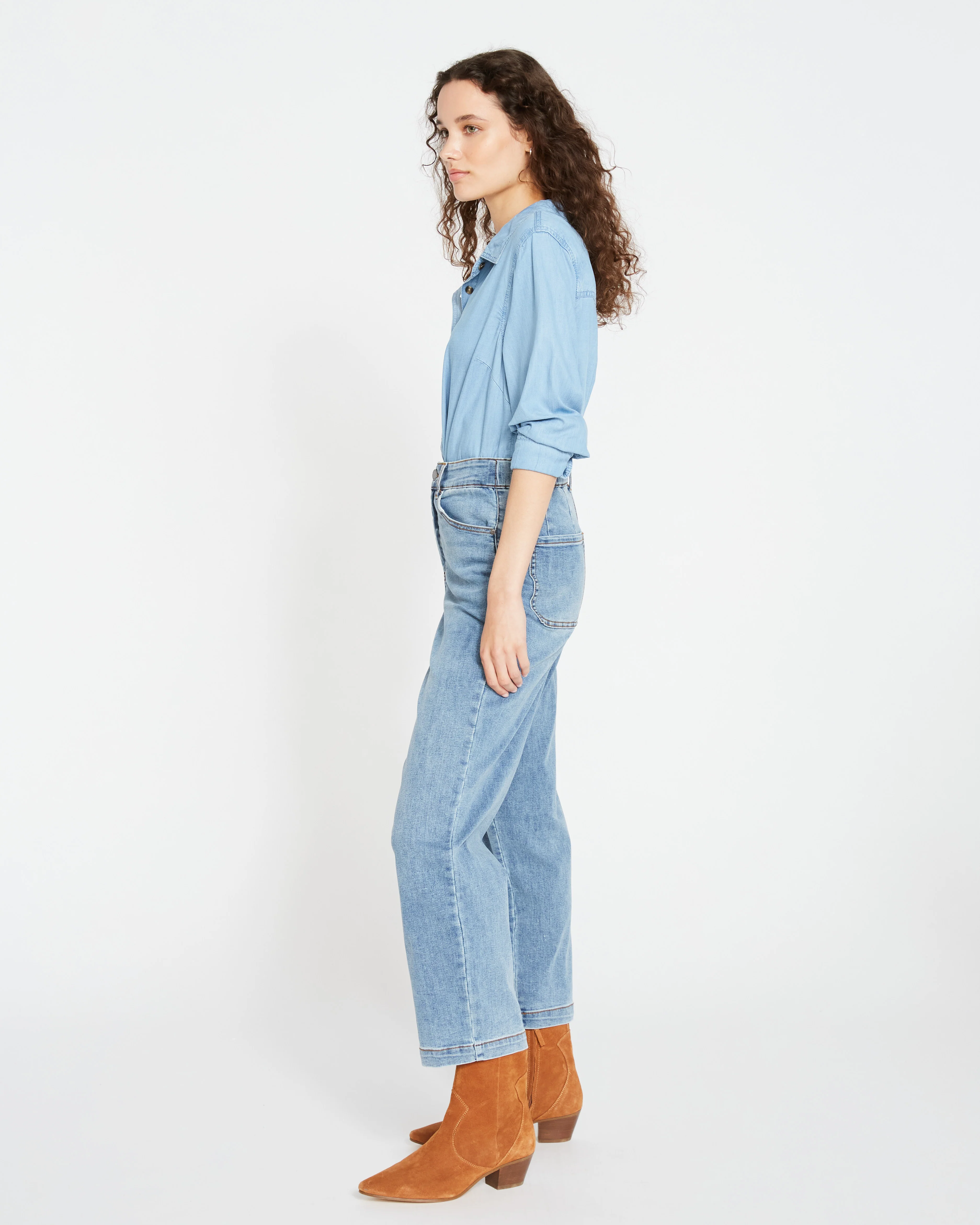Elastic Waist Weekend Jeans - Distressed Washed Indigo - Image 4