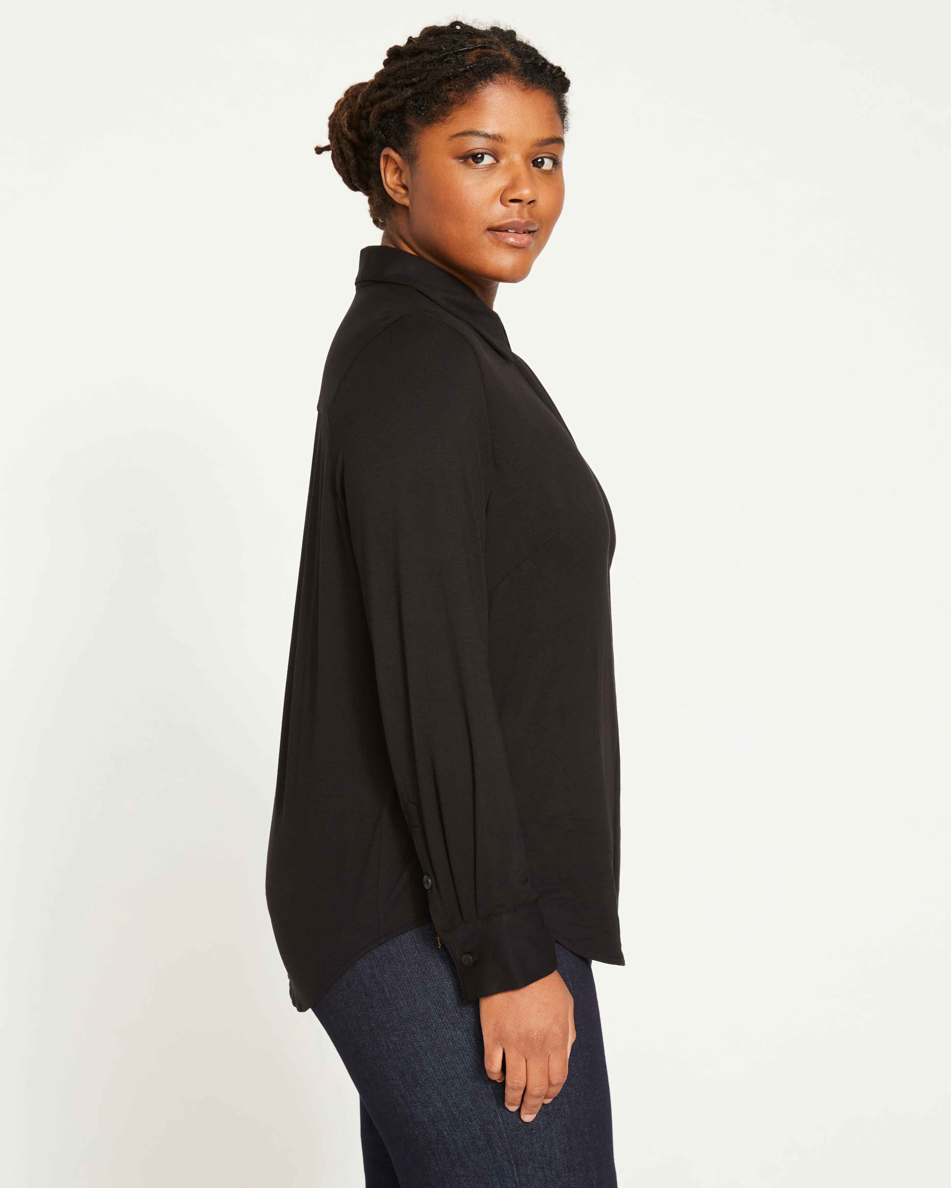 Elbe Liquid Jersey Shirt Classic Fit - Black - Image 4