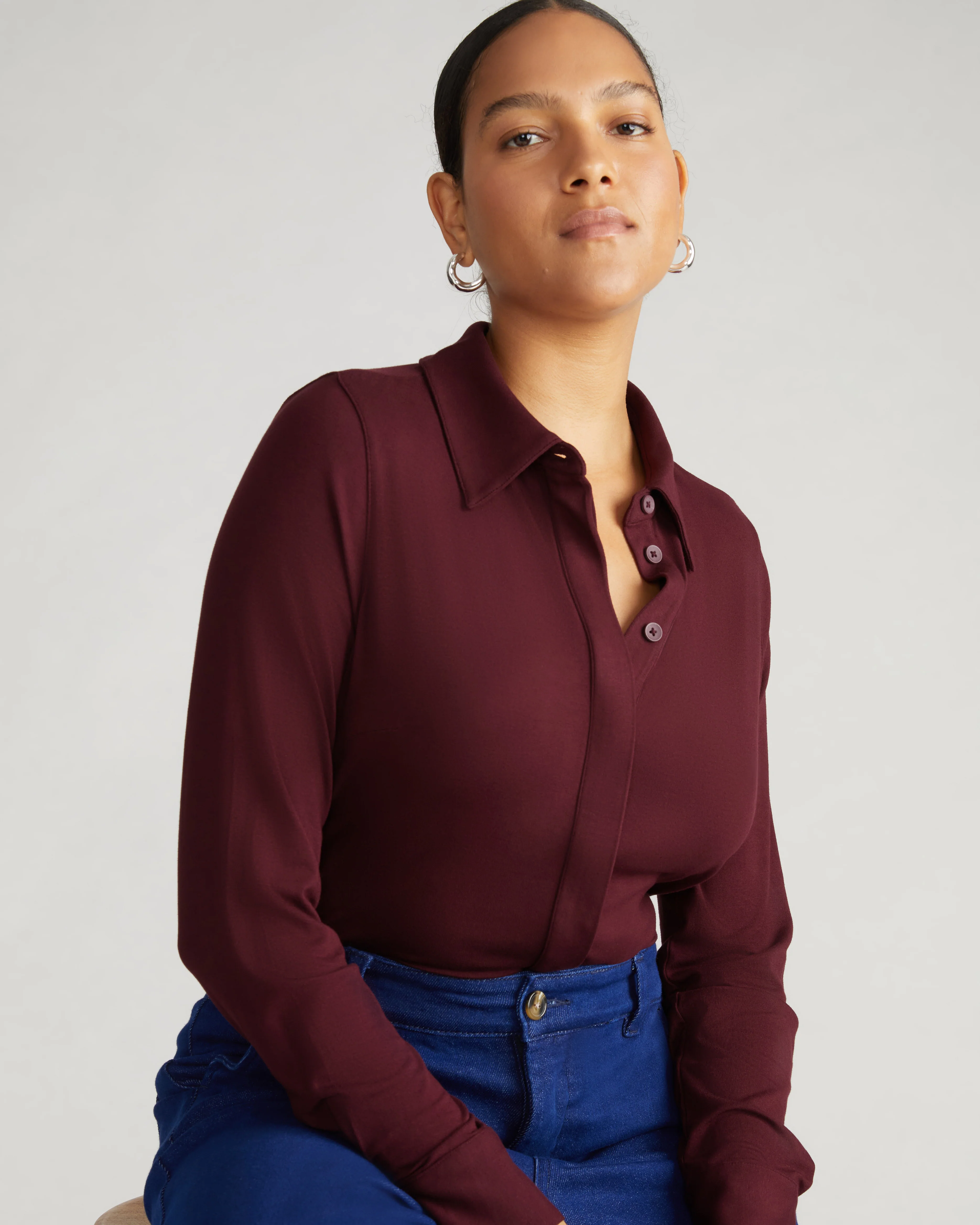 Elbe Liquid Jersey Shirt Classic Fit - Black Cherry - Image 2