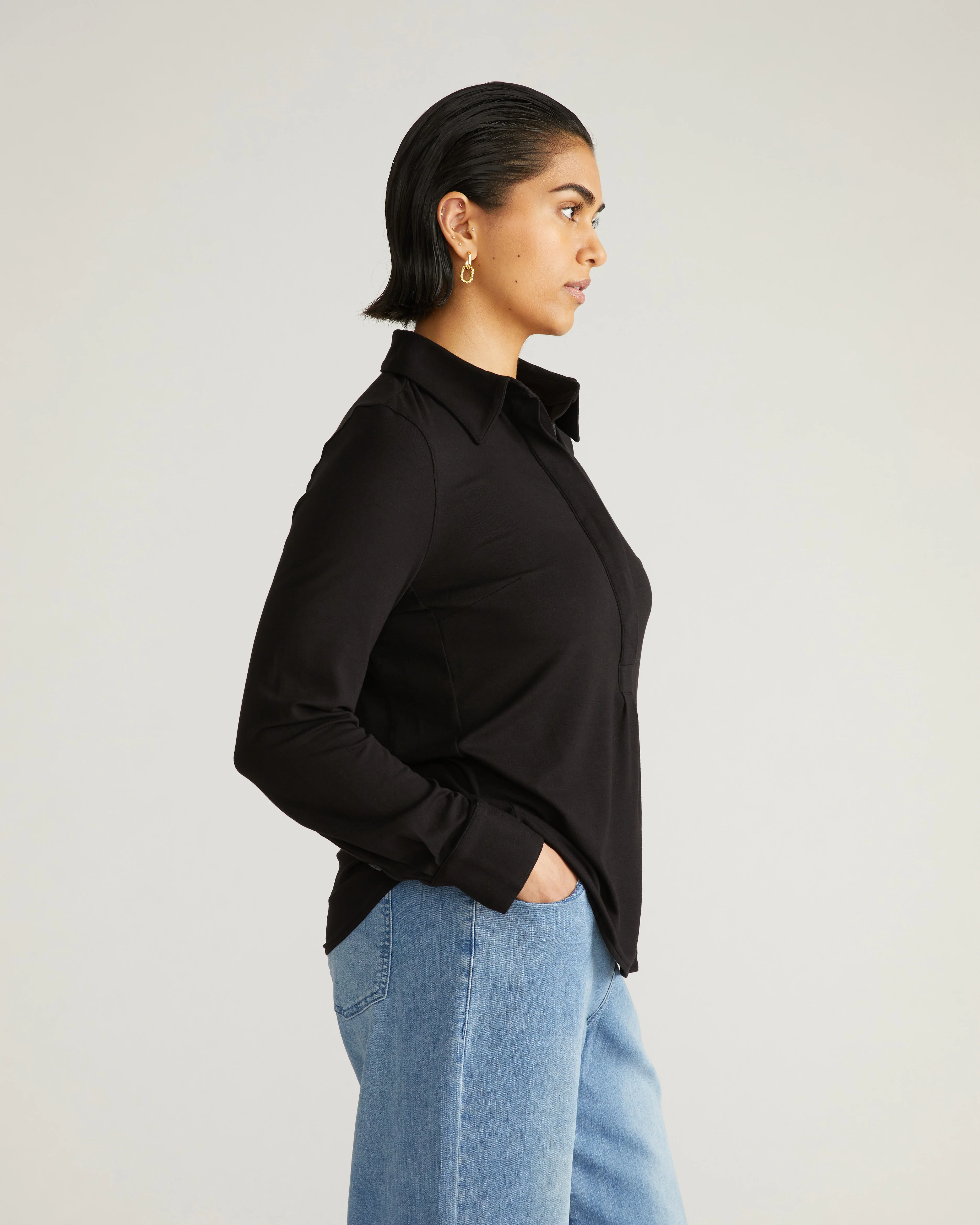 Elbe Popover Liquid Jersey Shirt Classic Fit - Black - Image 2