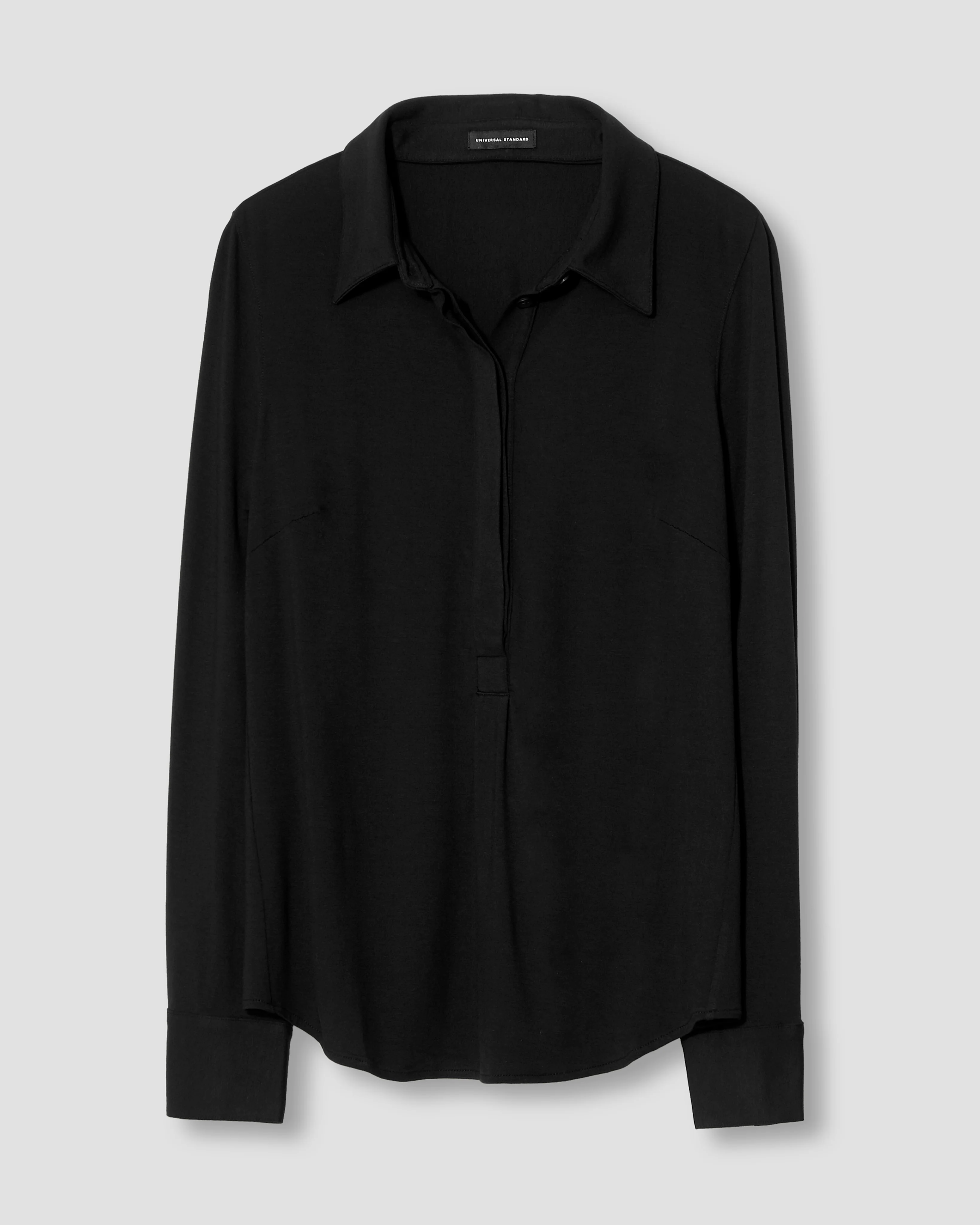 Elbe Popover Liquid Jersey Shirt Classic Fit - Black - Image 5