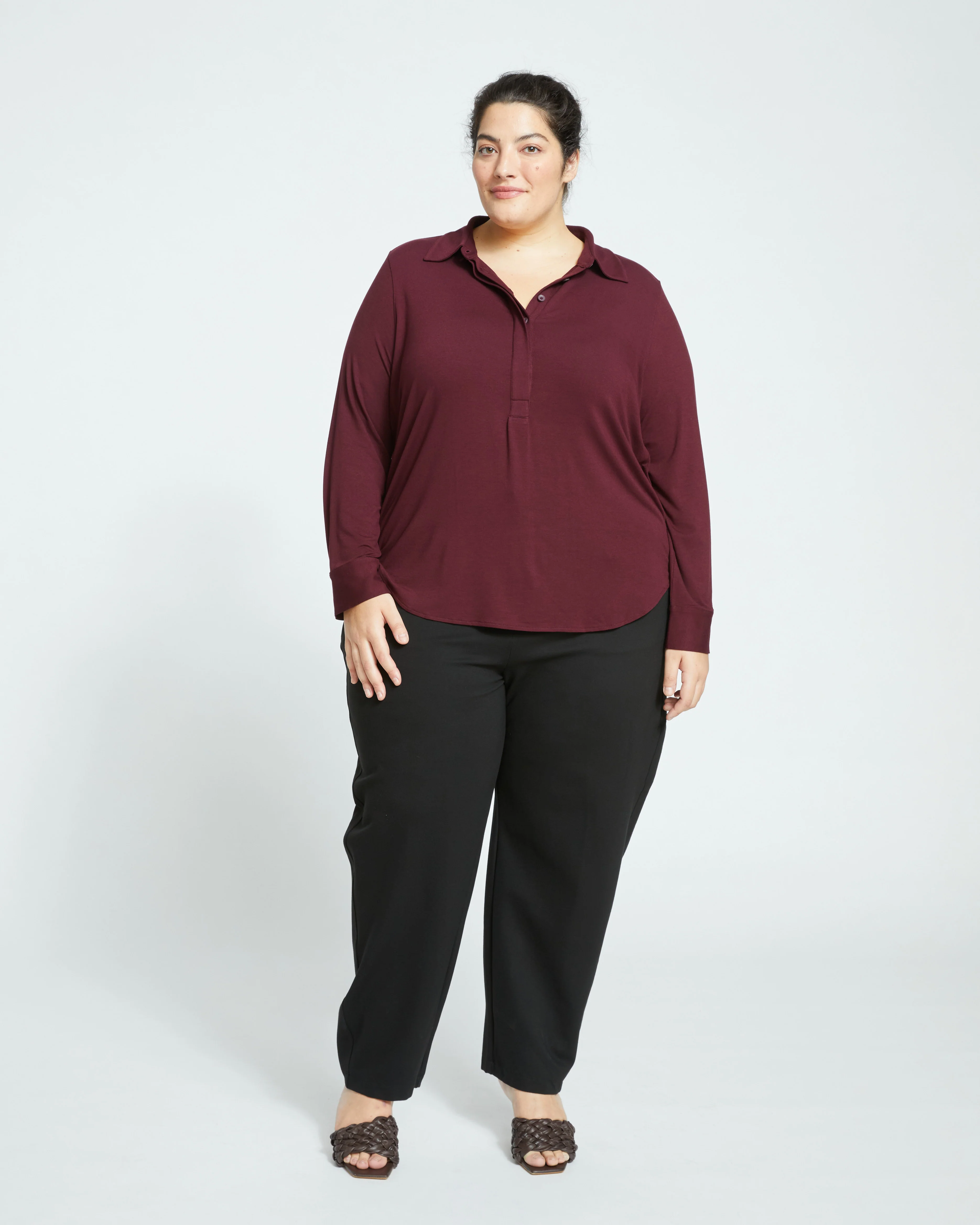 Elbe Popover Liquid Jersey Shirt Classic Fit - Black Cherry - Image 3