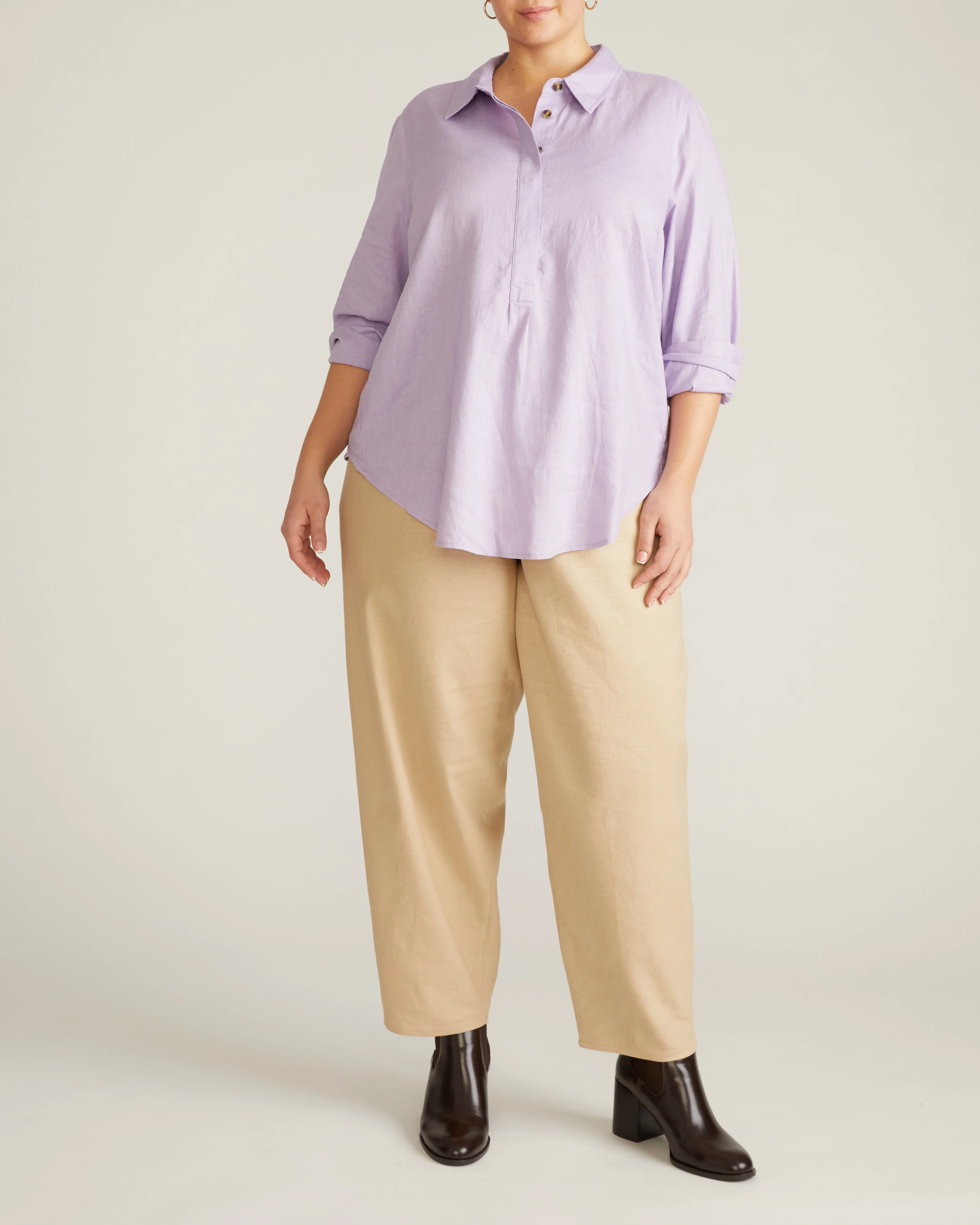 Elbe Popover Stretch Linen Shirt - Orchid - Image 5