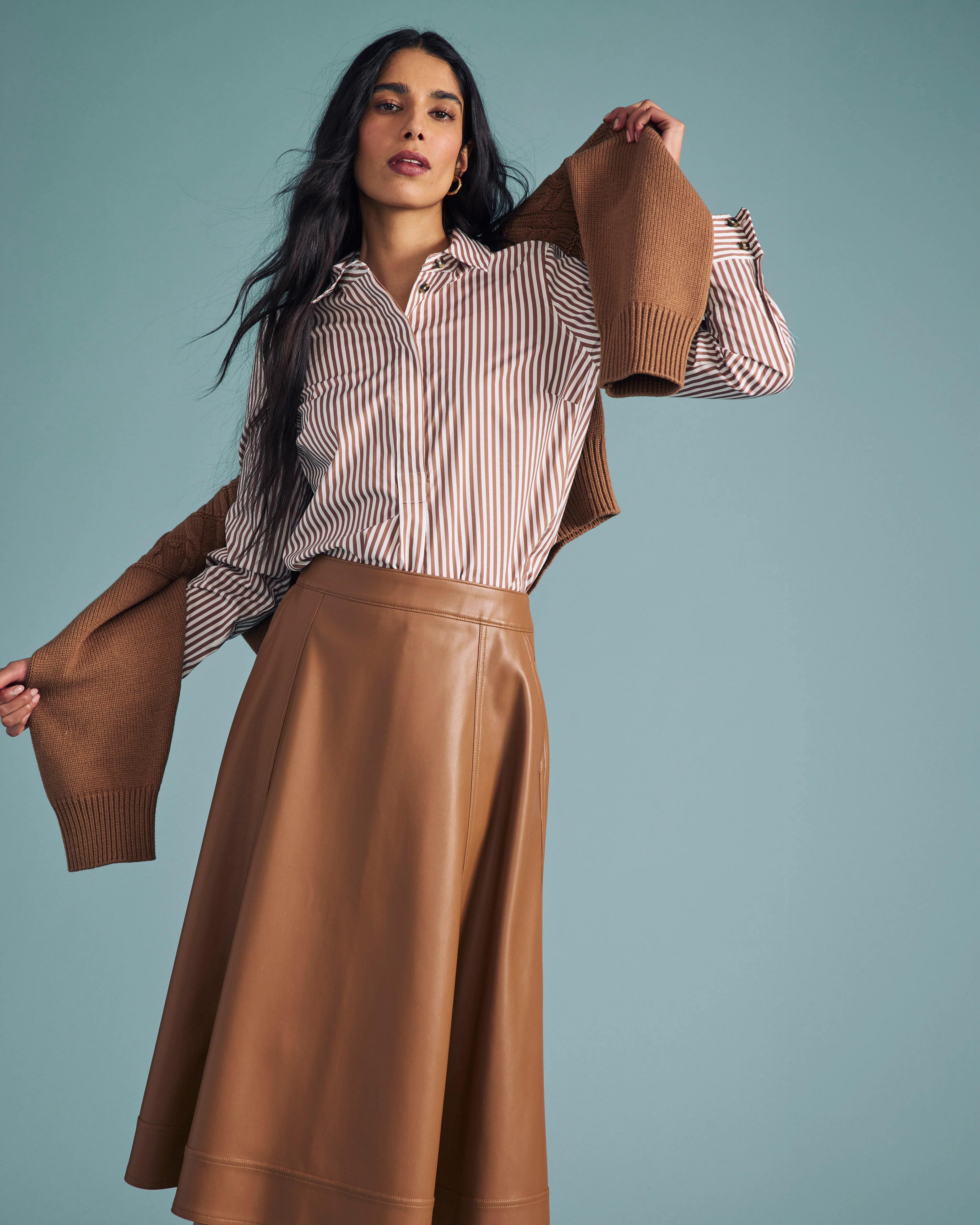 Elbe Popover Stretch Poplin Shirt Classic Fit - Allspice/White Stripe - Image 6