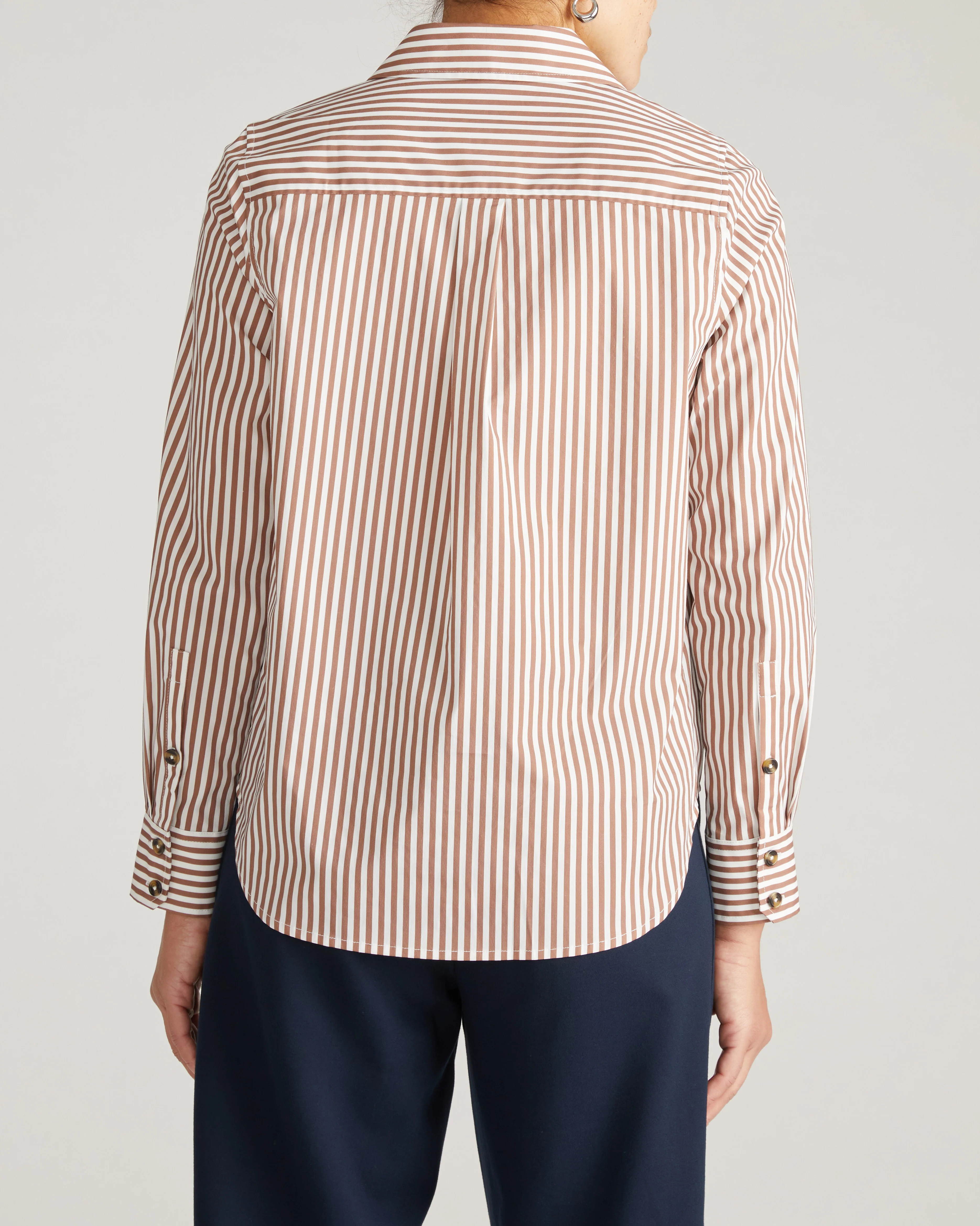 Elbe Popover Stretch Poplin Shirt Classic Fit - Allspice/White Stripe - Image 9