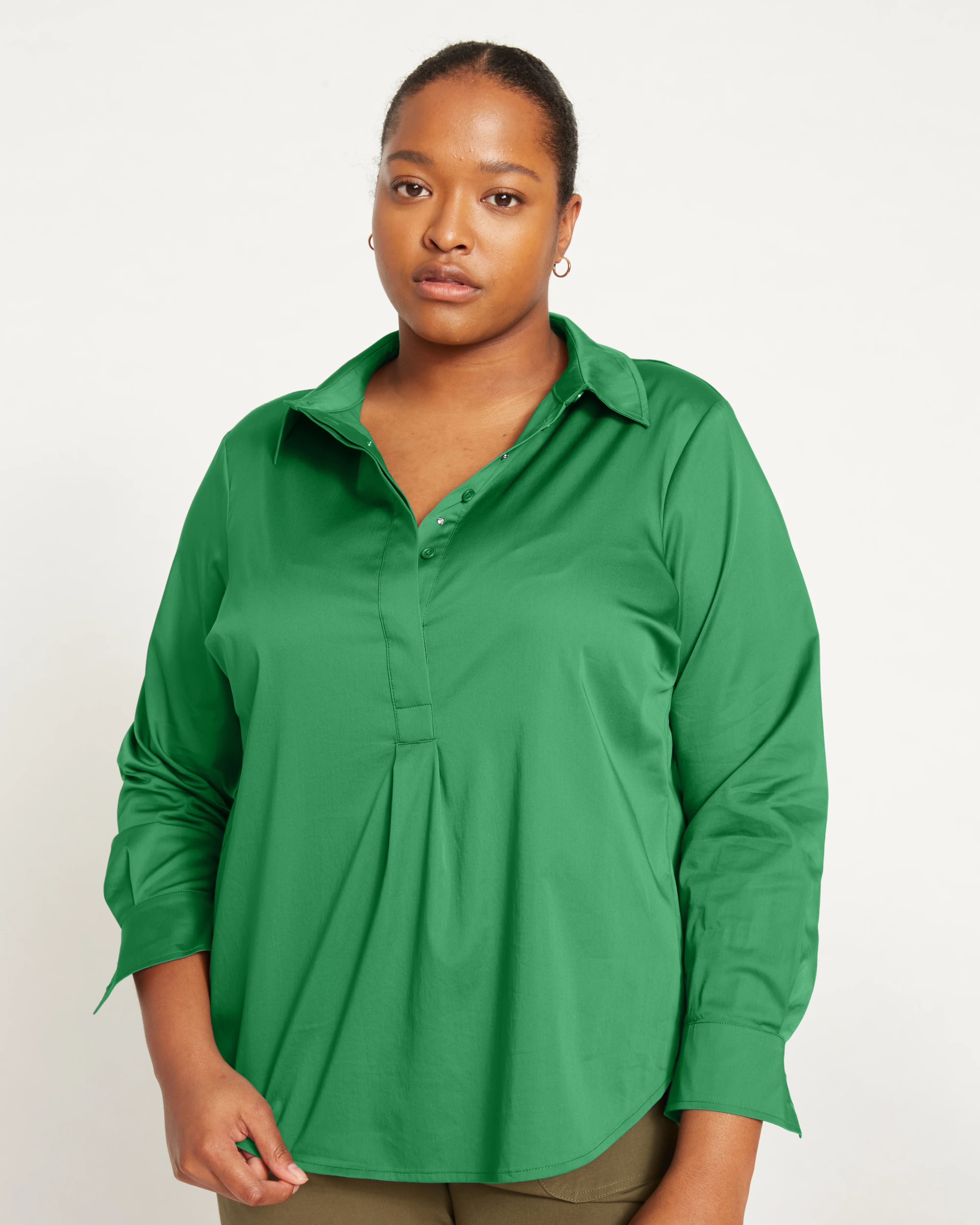 Elbe Popover Stretch Poplin Shirt Classic Fit - Kelly Green - Image 4