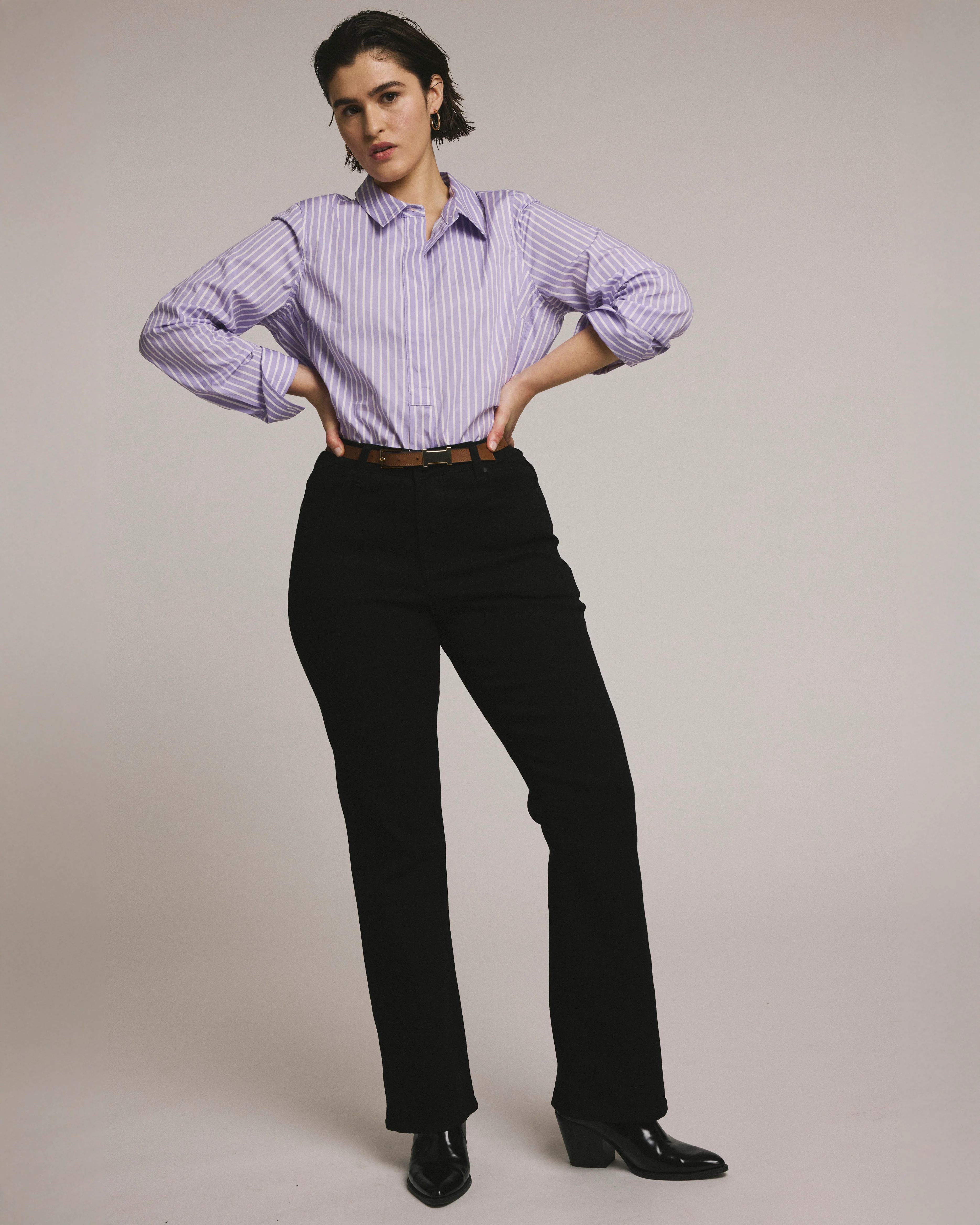 Elbe Popover Stretch Poplin Shirt Classic Fit - Lavender/White Stripe - Image 3