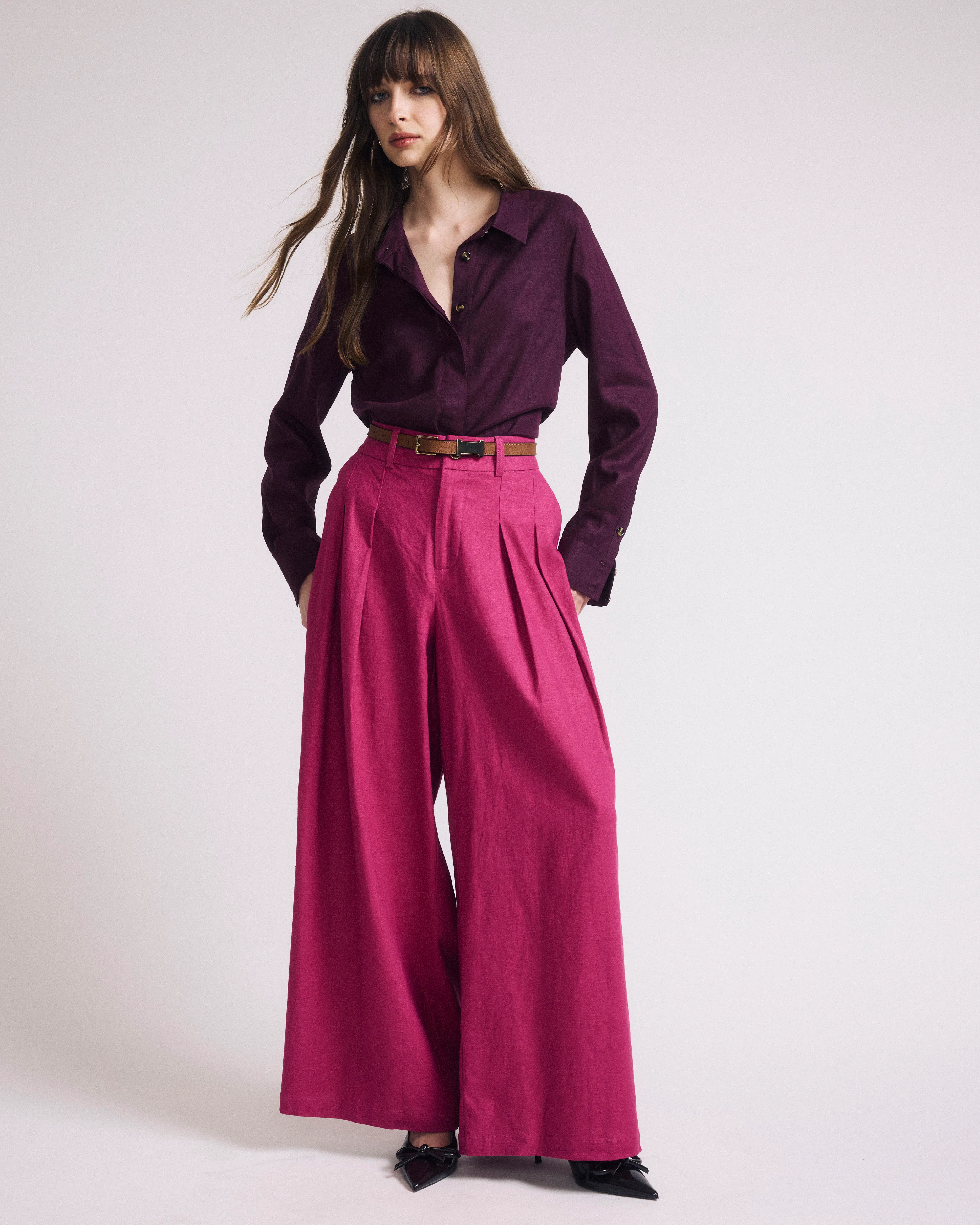 Elbe Stretch Linen Shirt - Acai - Image 3