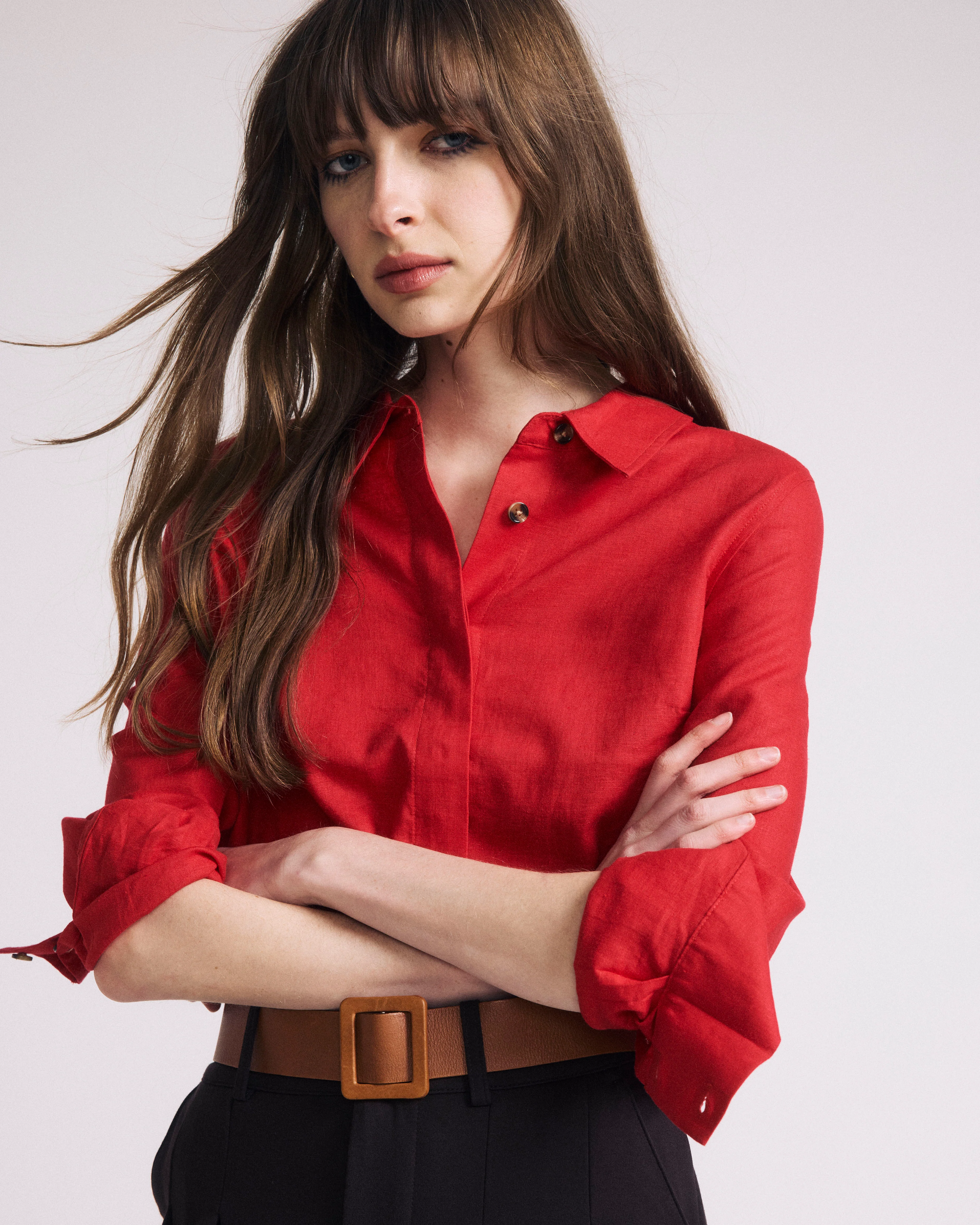 Elbe Stretch Linen Shirt - Brilliant Red - Image 4