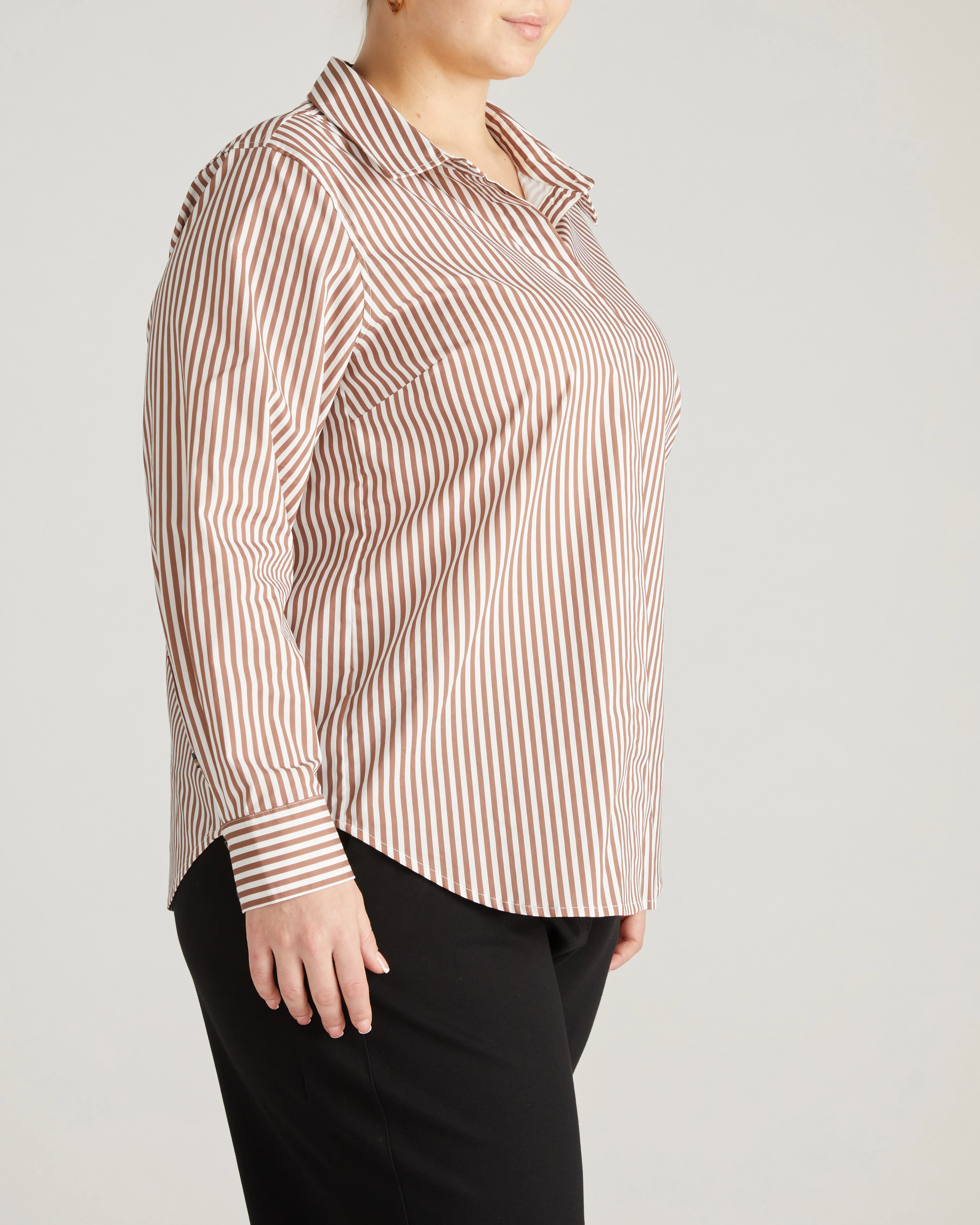 Elbe Stretch Poplin Shirt Classic Fit - Allspice/White Stripe - Image 4