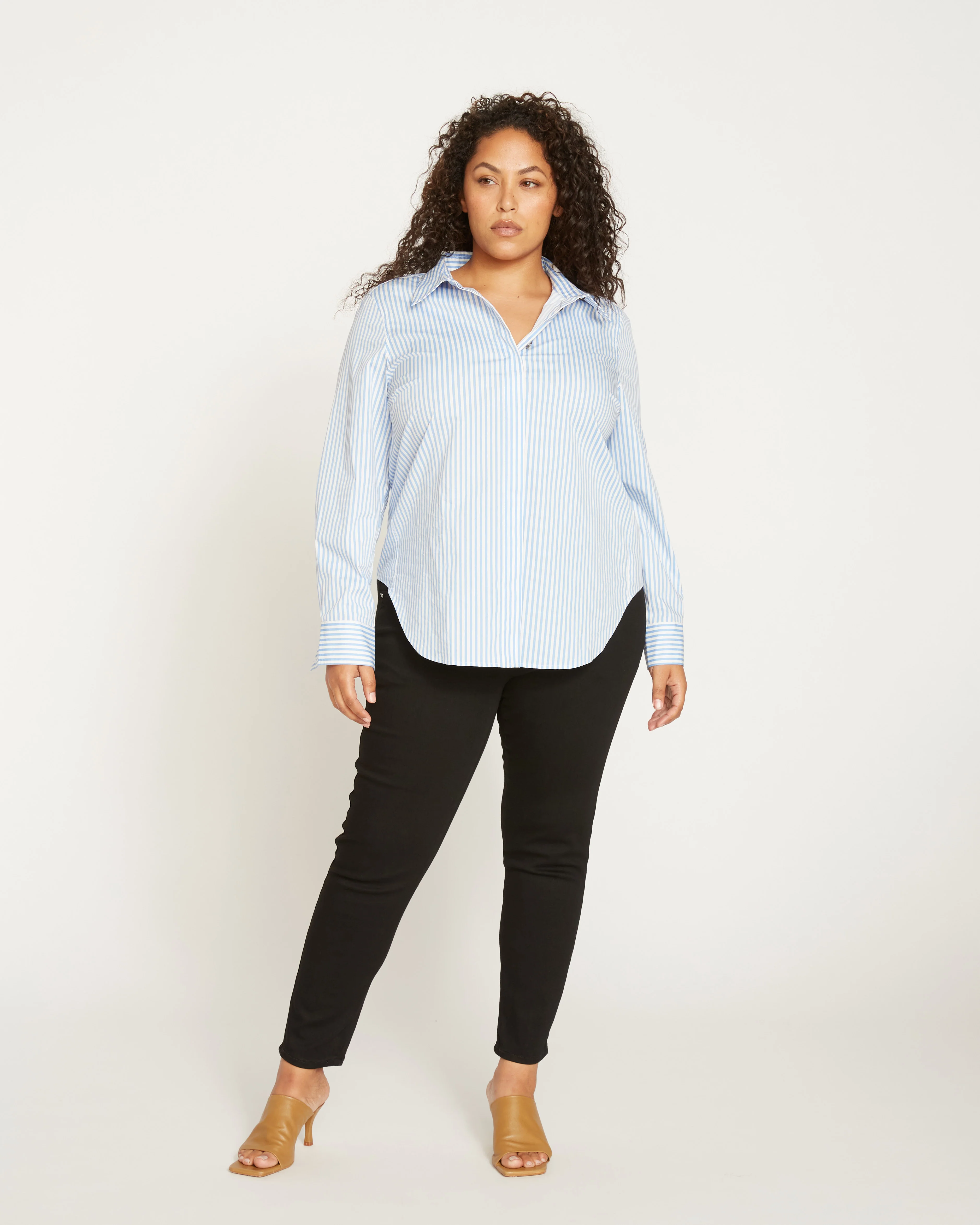 Elbe Stretch Poplin Shirt Classic Fit - Blue/White Stripe - Image 5