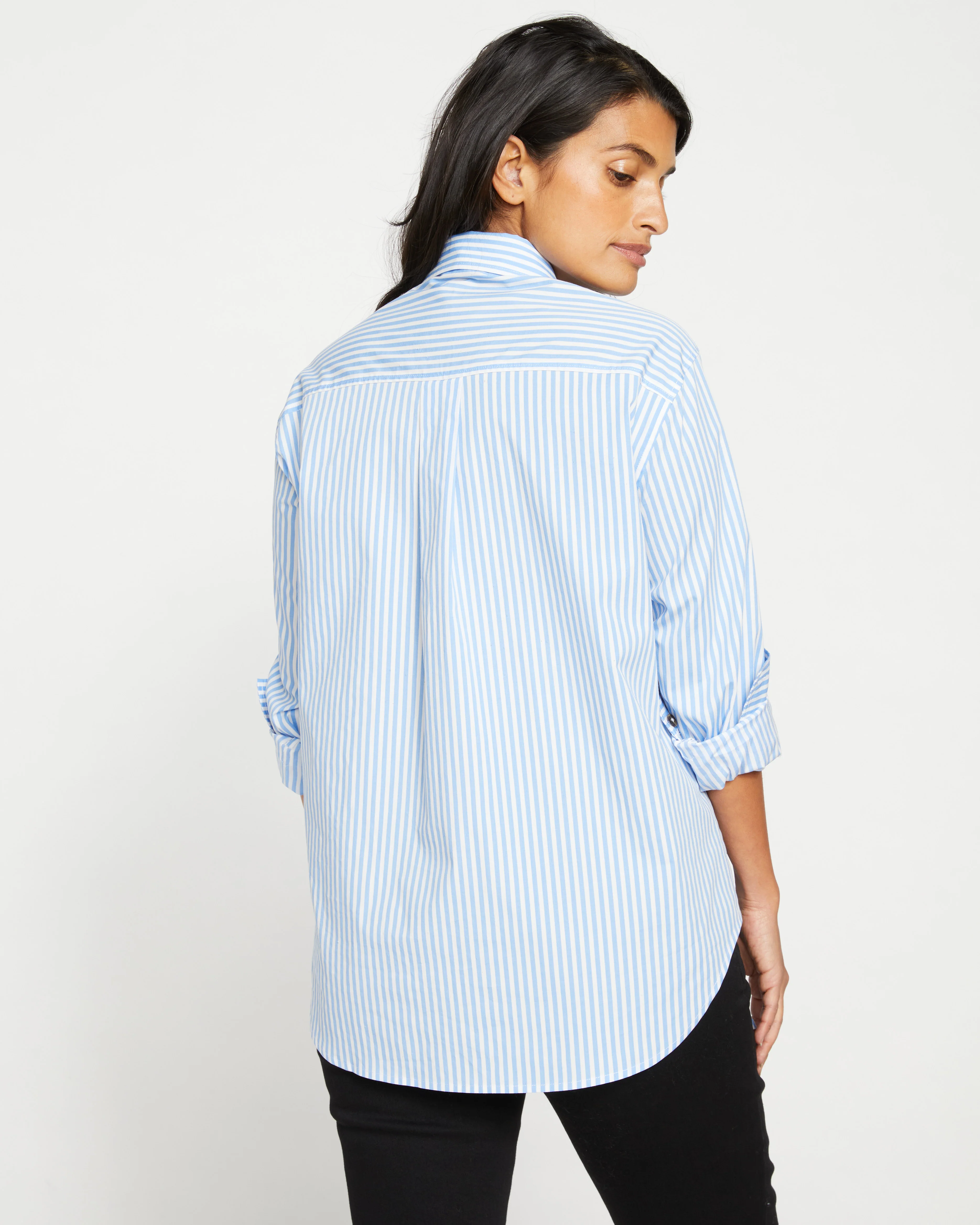 Elbe Stretch Poplin Shirt Classic Fit - Blue/White Stripe - Image 7