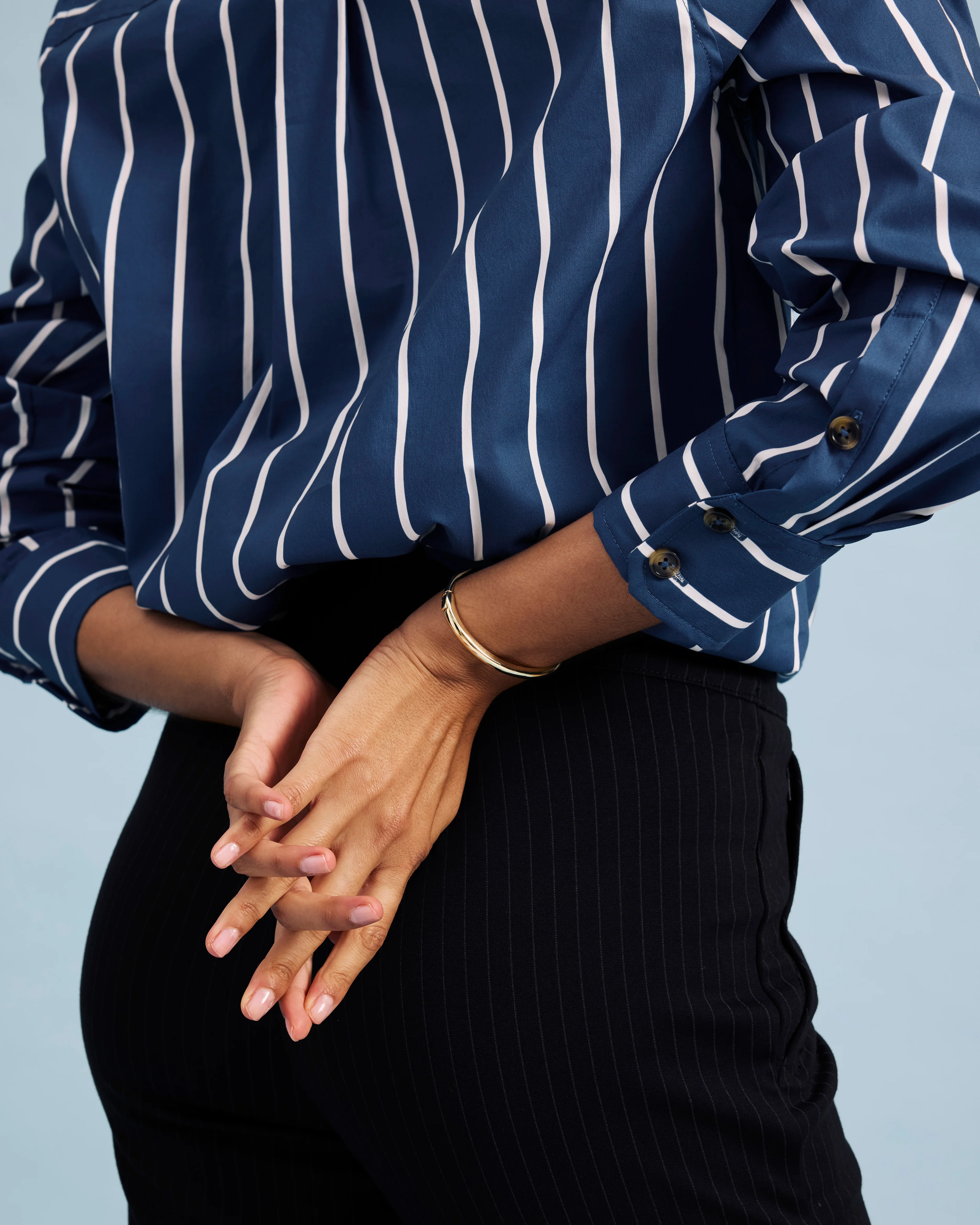 Elbe Stretch Poplin Shirt Classic Fit - Ensign Blue/White Stripe - Image 2