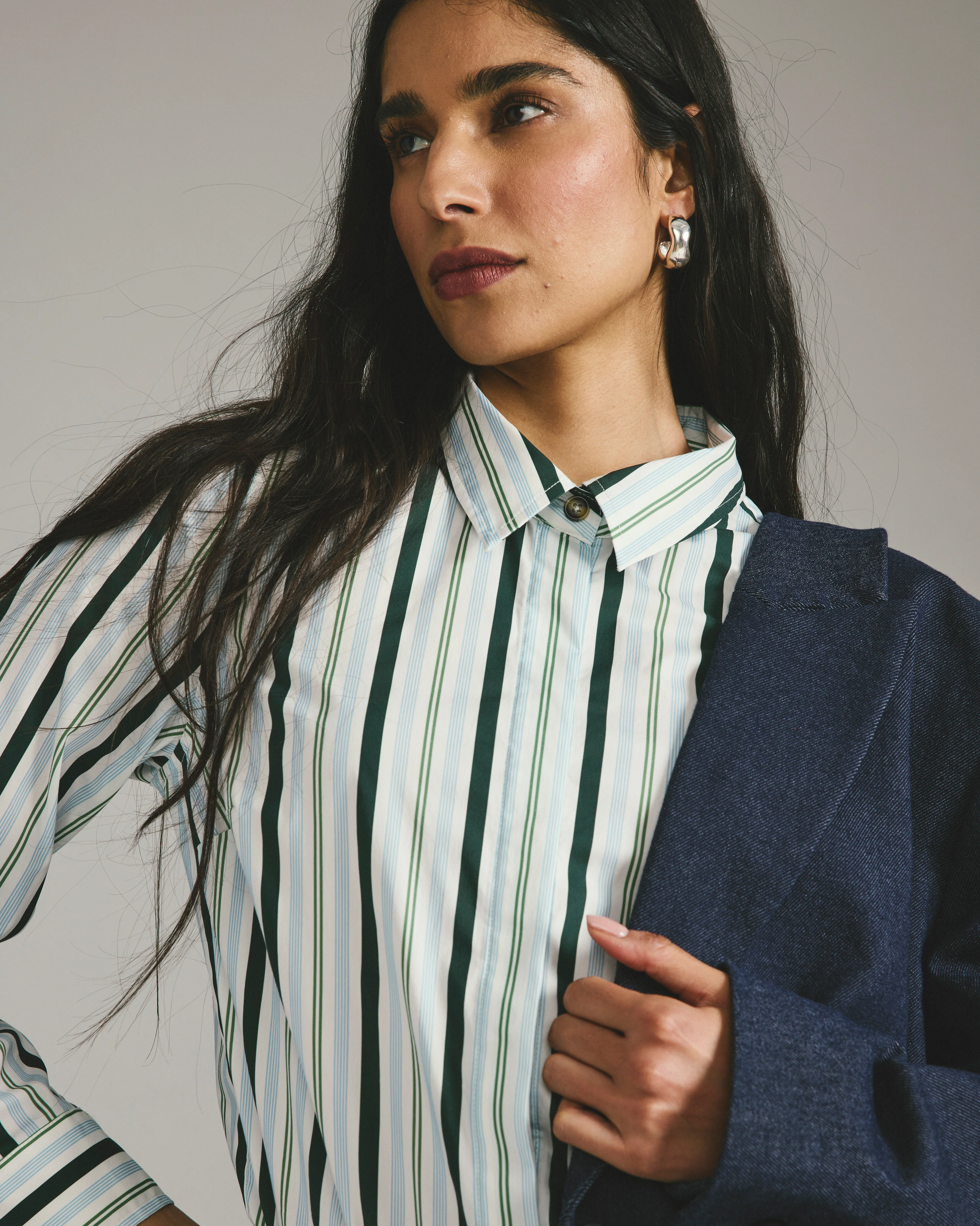 Elbe Stretch Poplin Shirt Classic Fit - Forest Green Multi Stripe - Image 2