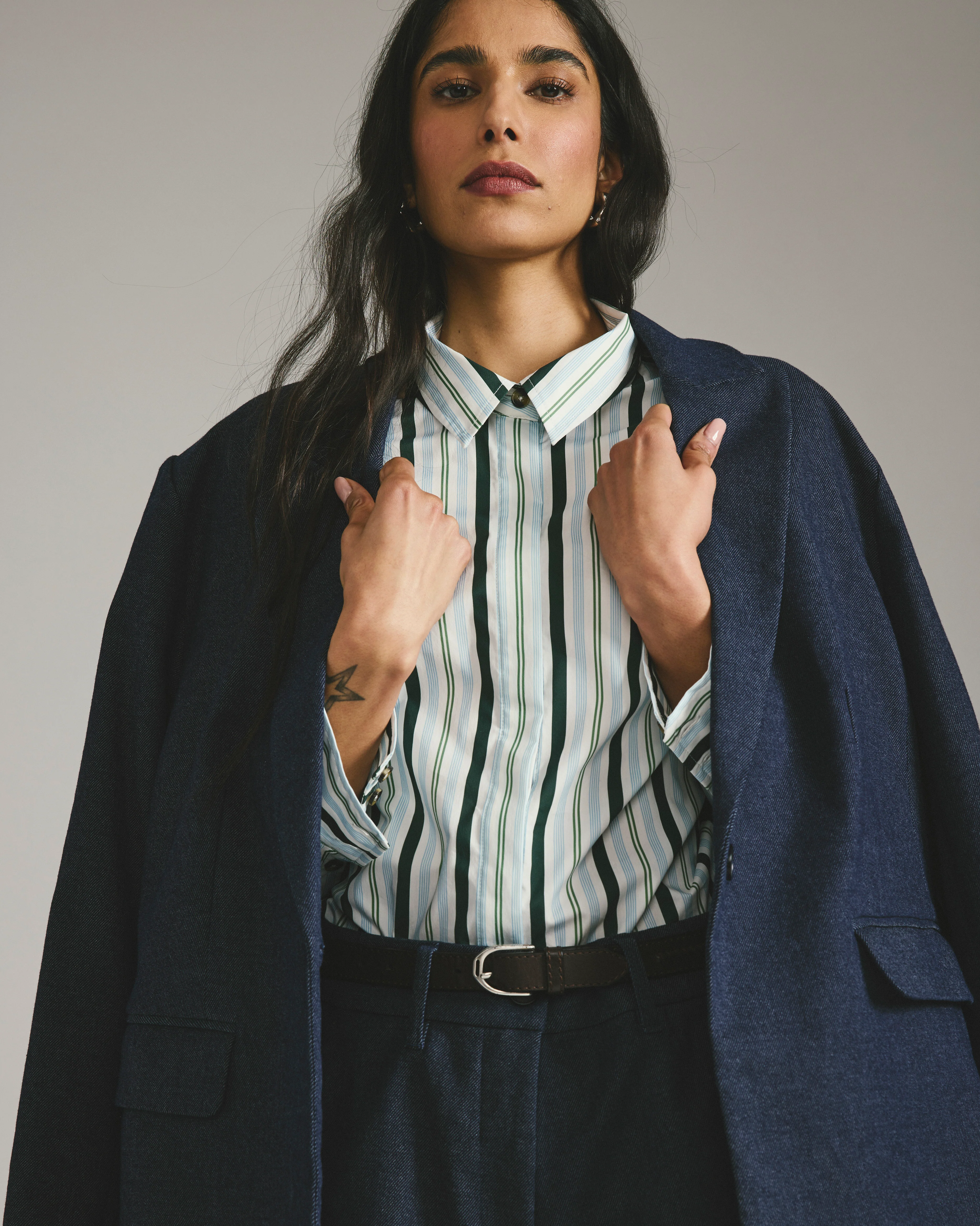 Elbe Stretch Poplin Shirt Classic Fit - Forest Green Multi Stripe - Image 3