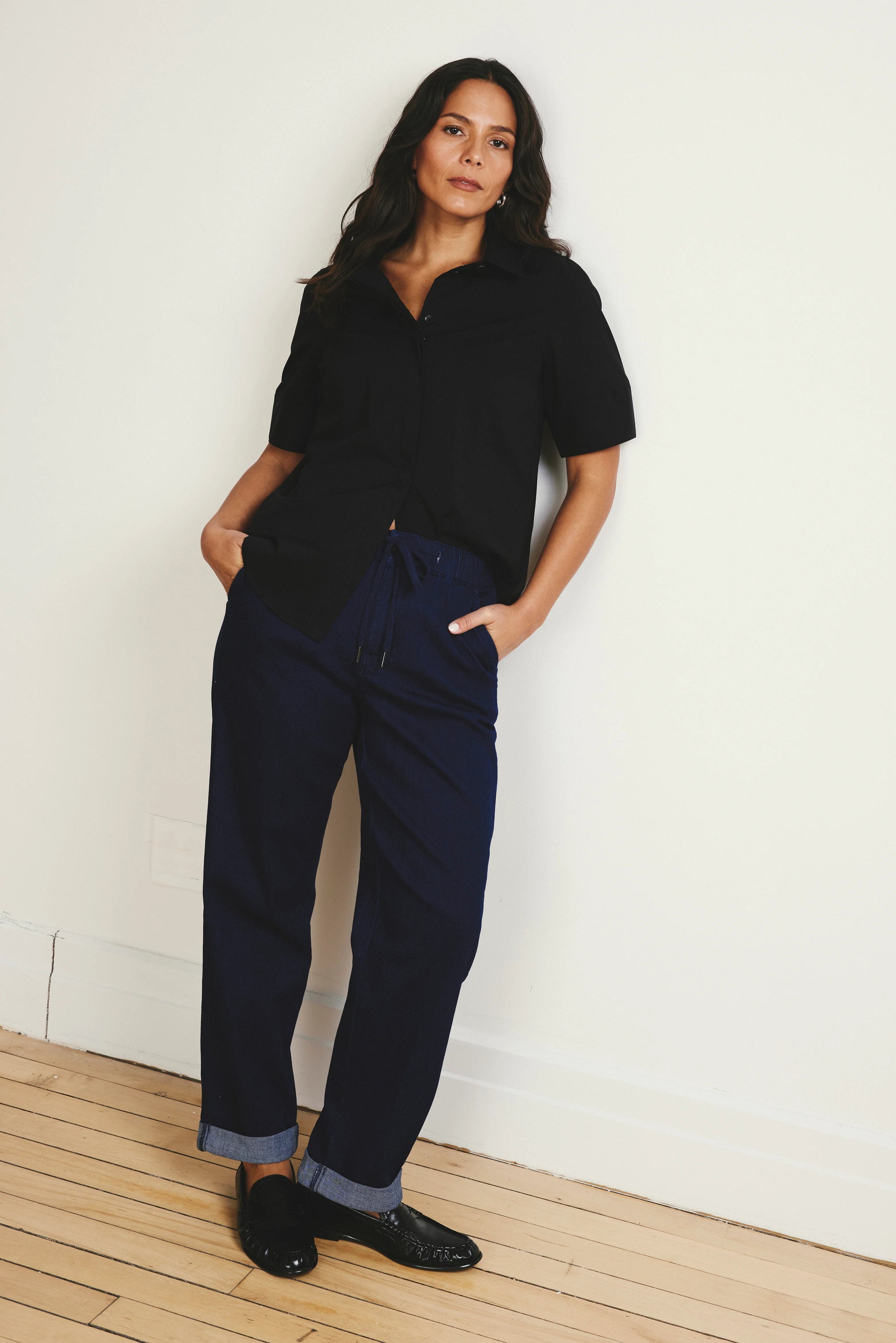 Elbe Stretch Poplin Short Sleeve Shirt - Black - Image 3