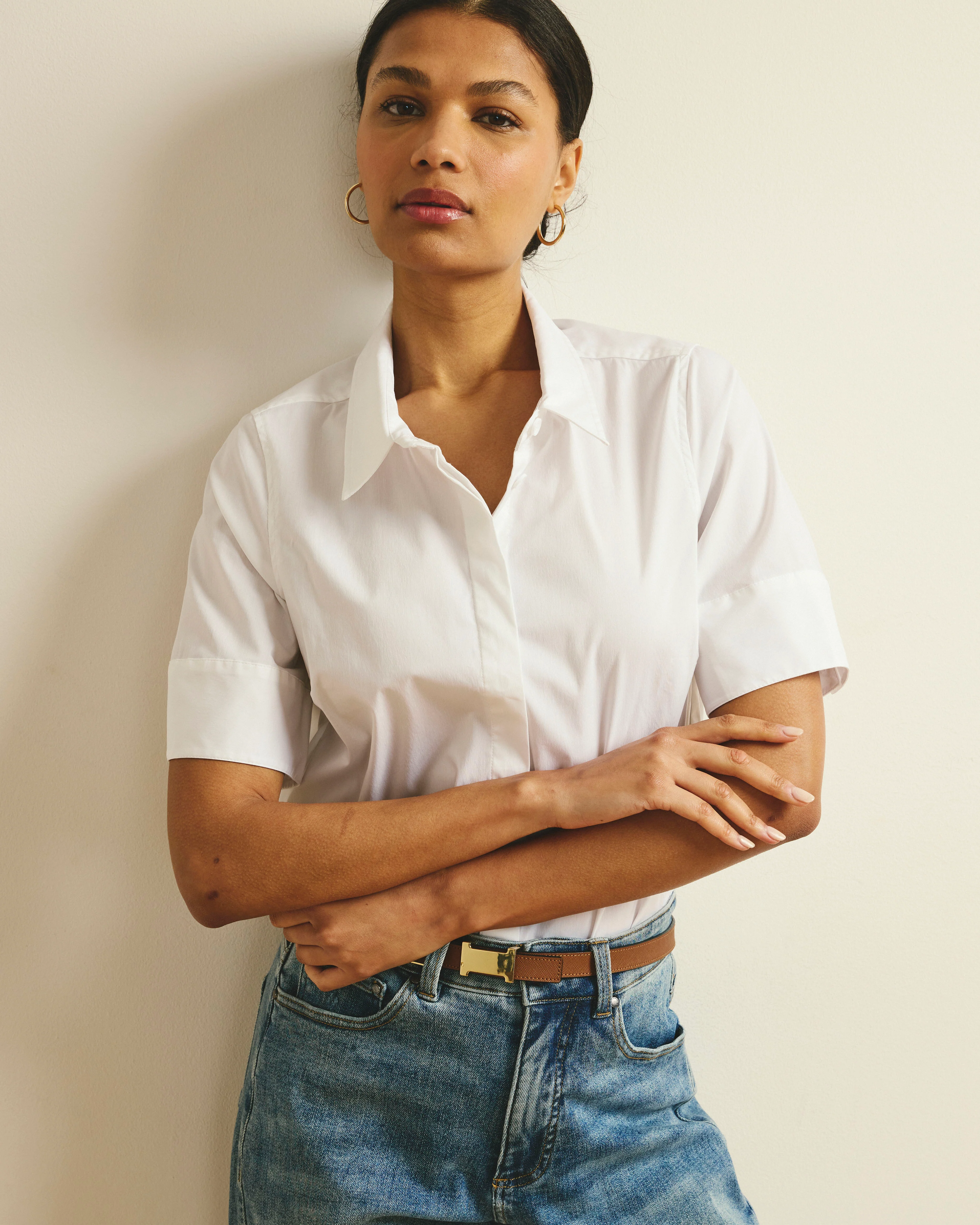Elbe Stretch Poplin Short Sleeve Shirt - White - Image 4
