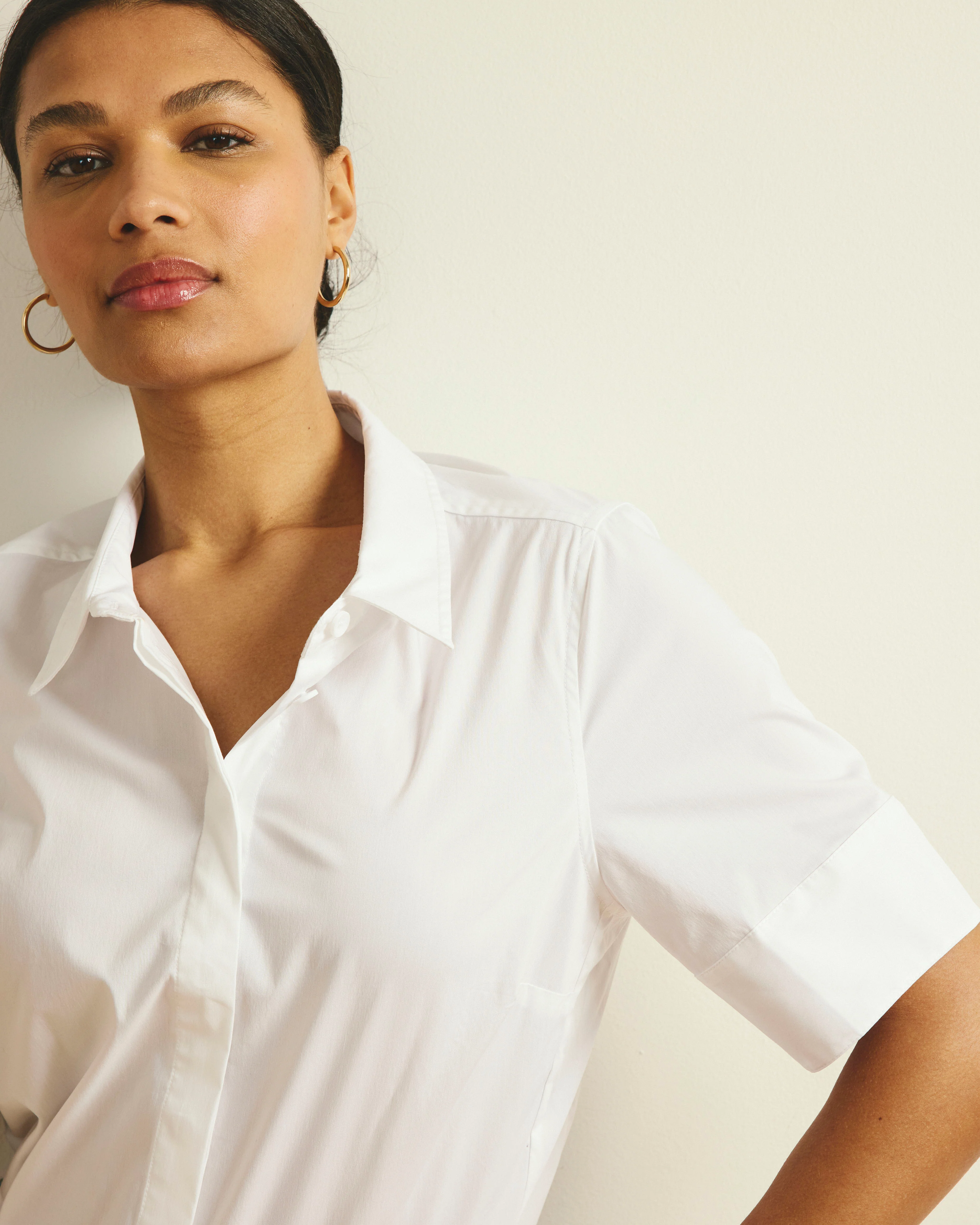 Elbe Stretch Poplin Short Sleeve Shirt - White - Image 8