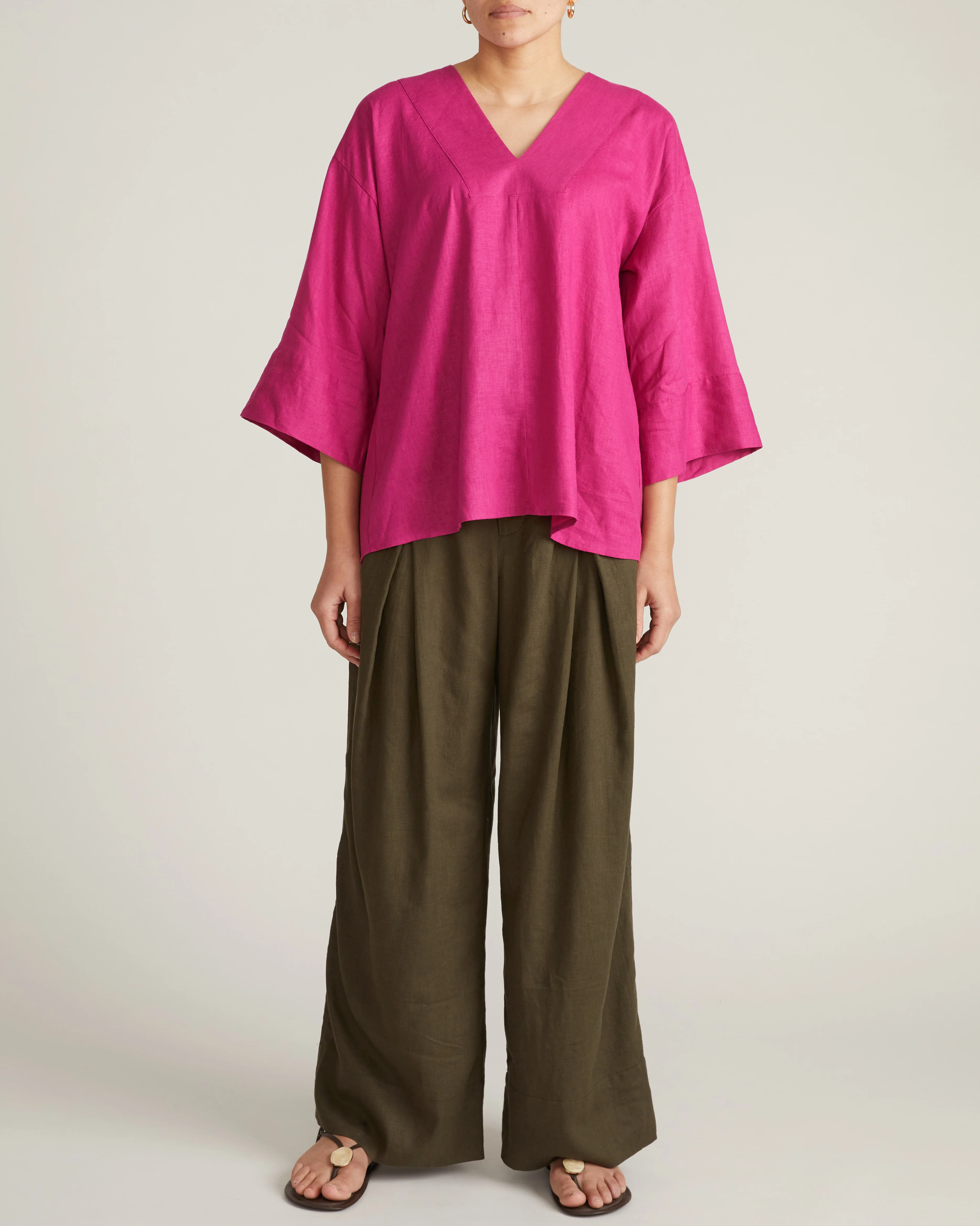 Elio V-Neck Linen Top - Hyper Pink - Image 3