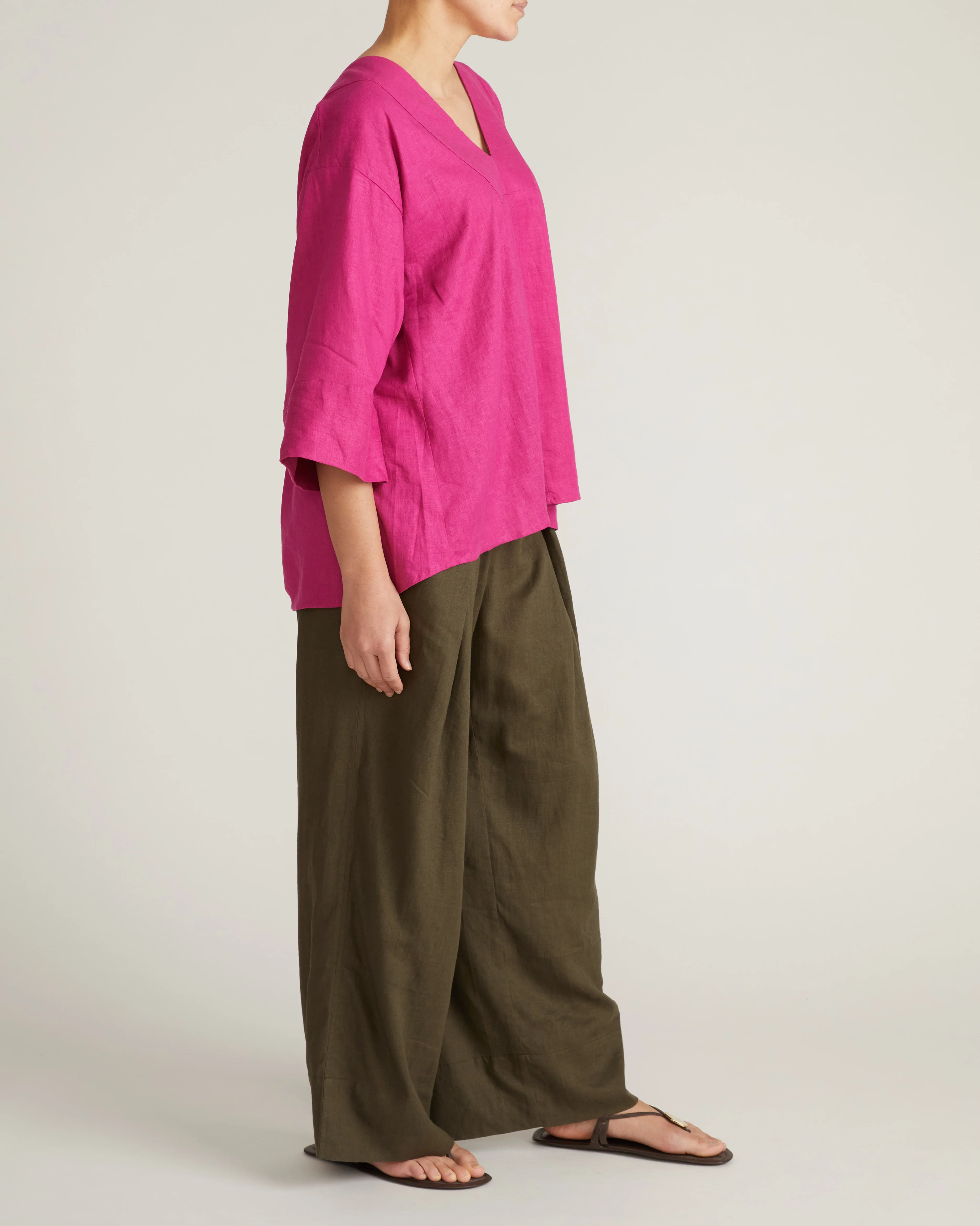 Elio V-Neck Linen Top - Hyper Pink - Image 4