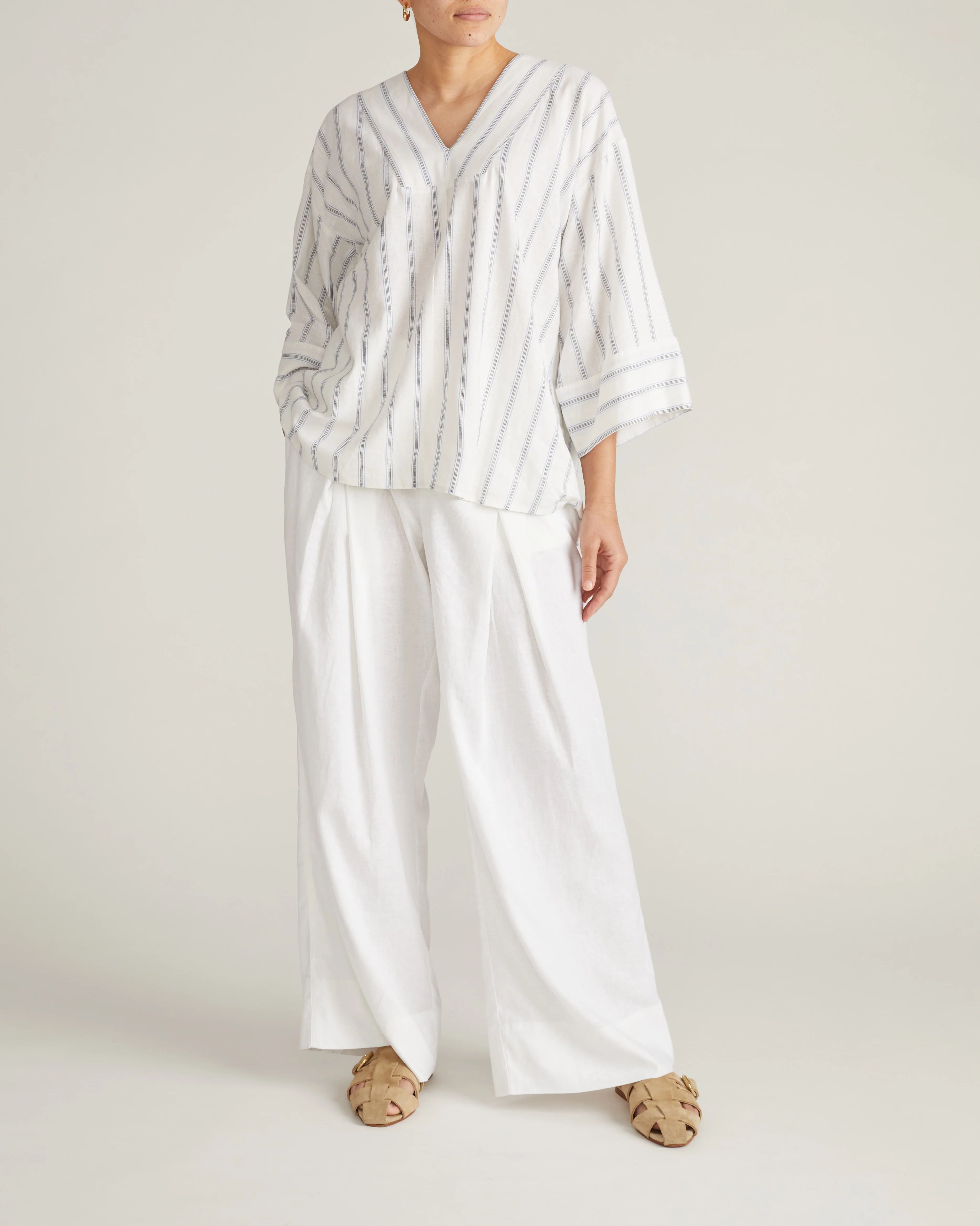 Elio V-Neck Linen Top - Mayfair Stripe - Image 5