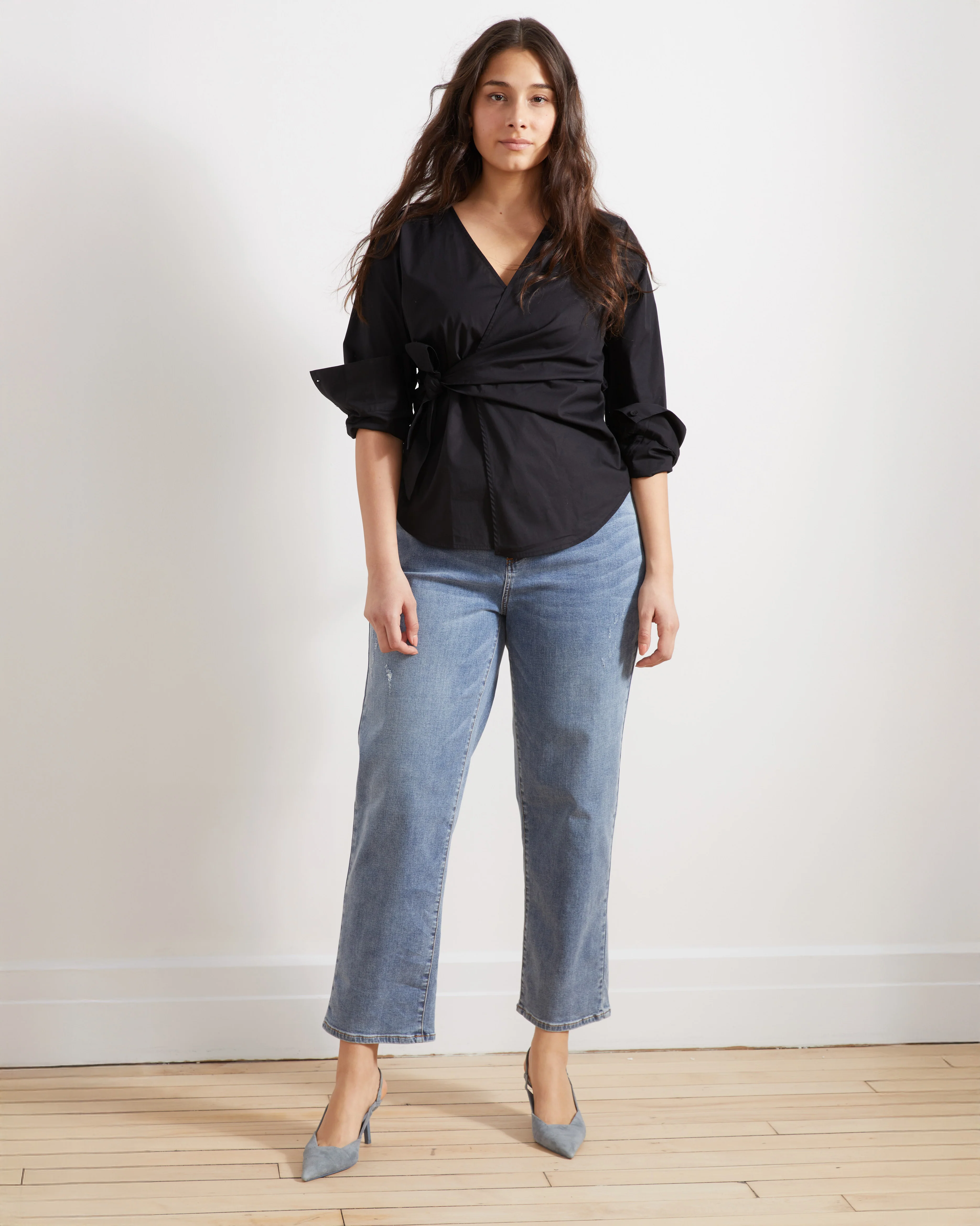 Ella High Rise Straight Leg Jeans - Distressed Washed Indigo - Image 2