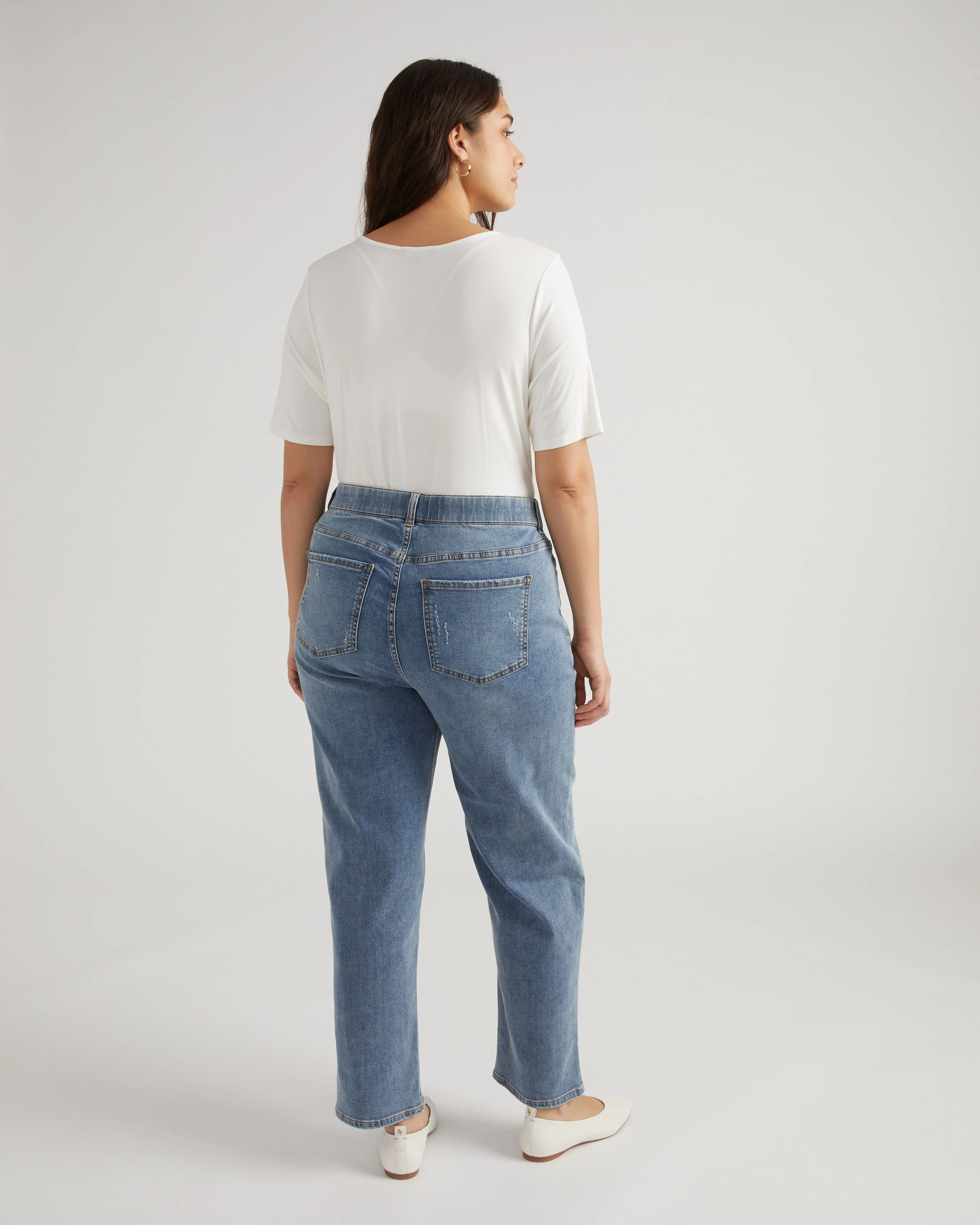 Ella High Rise Straight Leg Jeans - Distressed Washed Indigo - Image 5