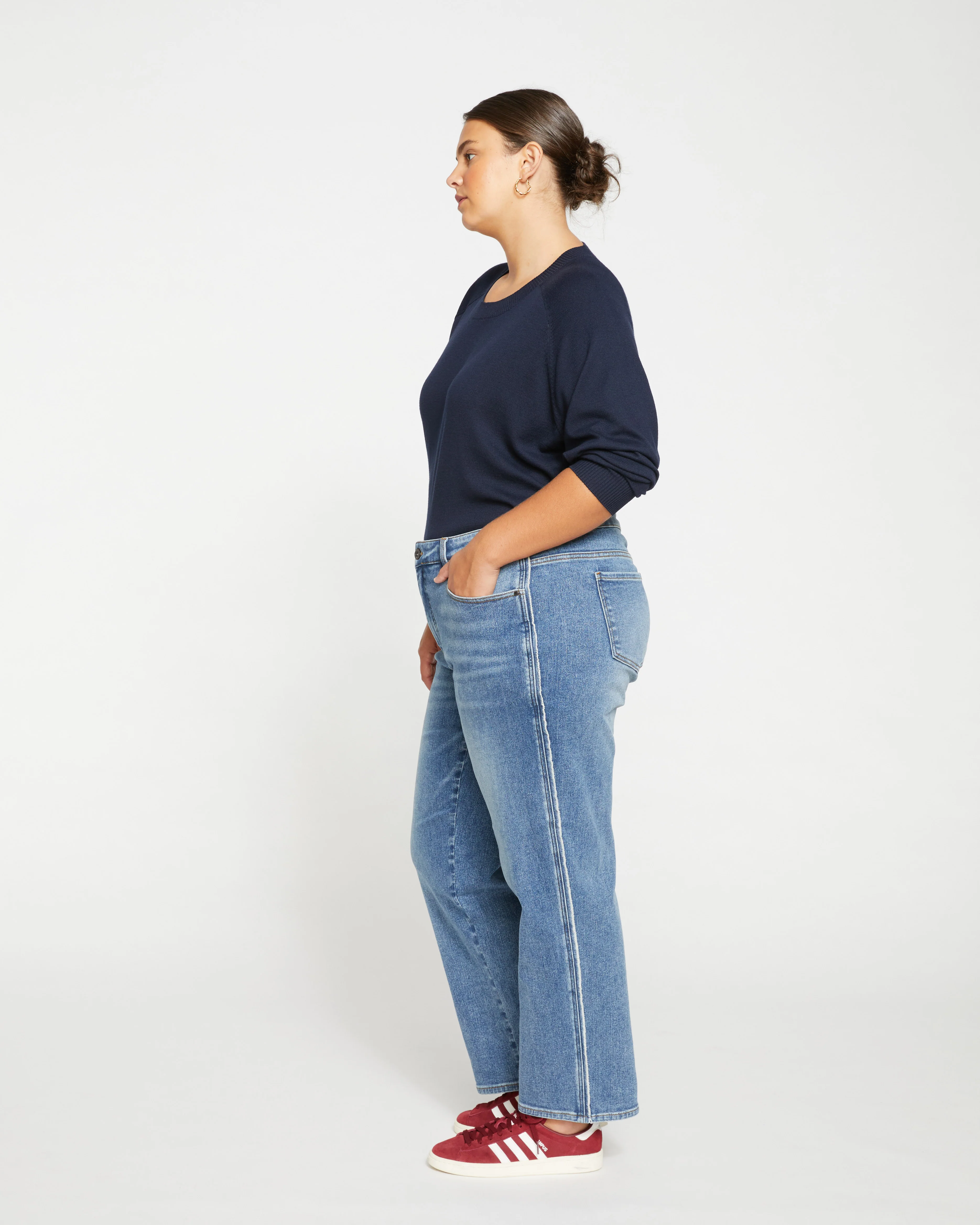 Elliot Mid Rise Tuxedo Stripe Jeans - Montana Blue - Image 4