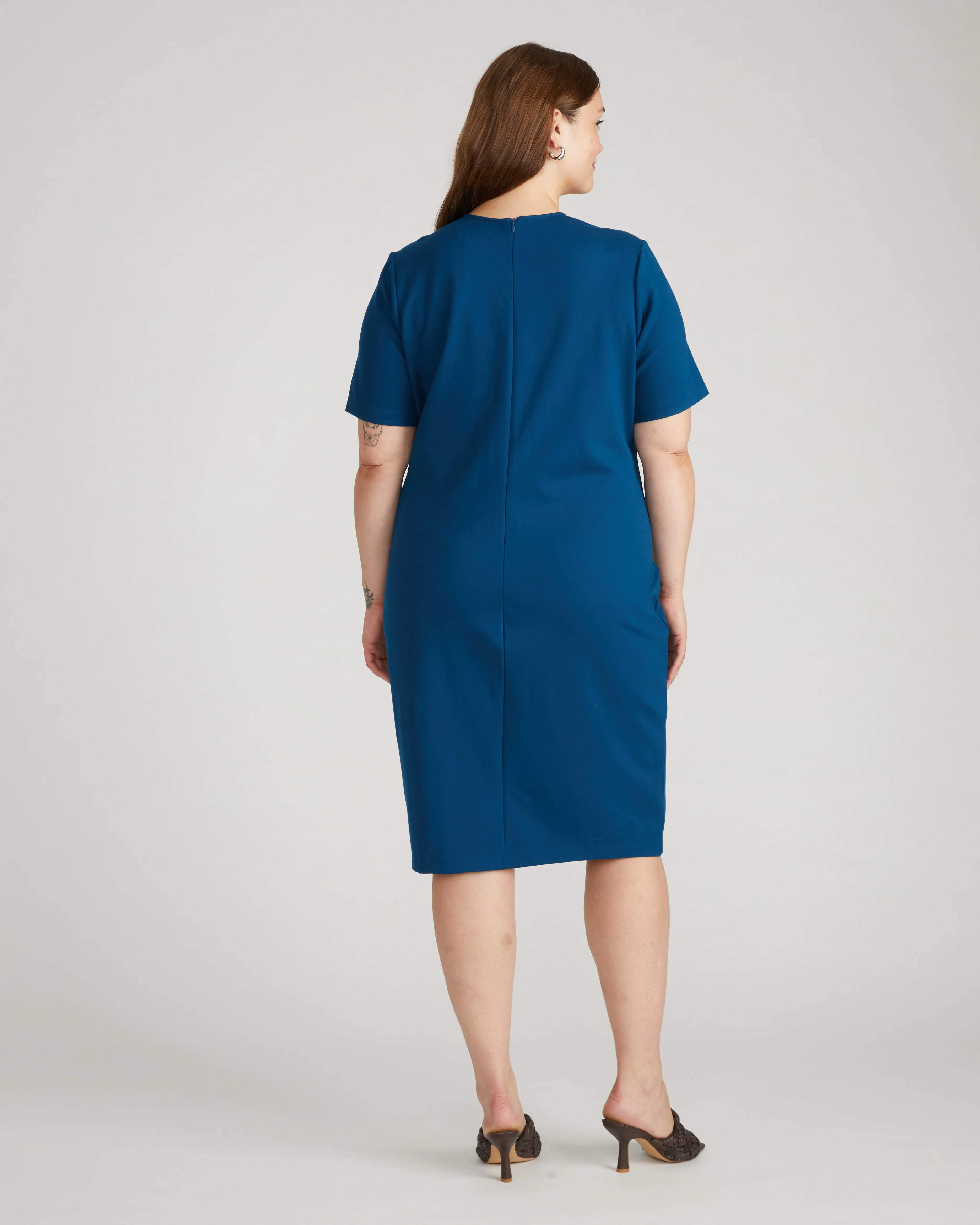 Envelope Neck Ponte Dress - Deep Teal - Image 5