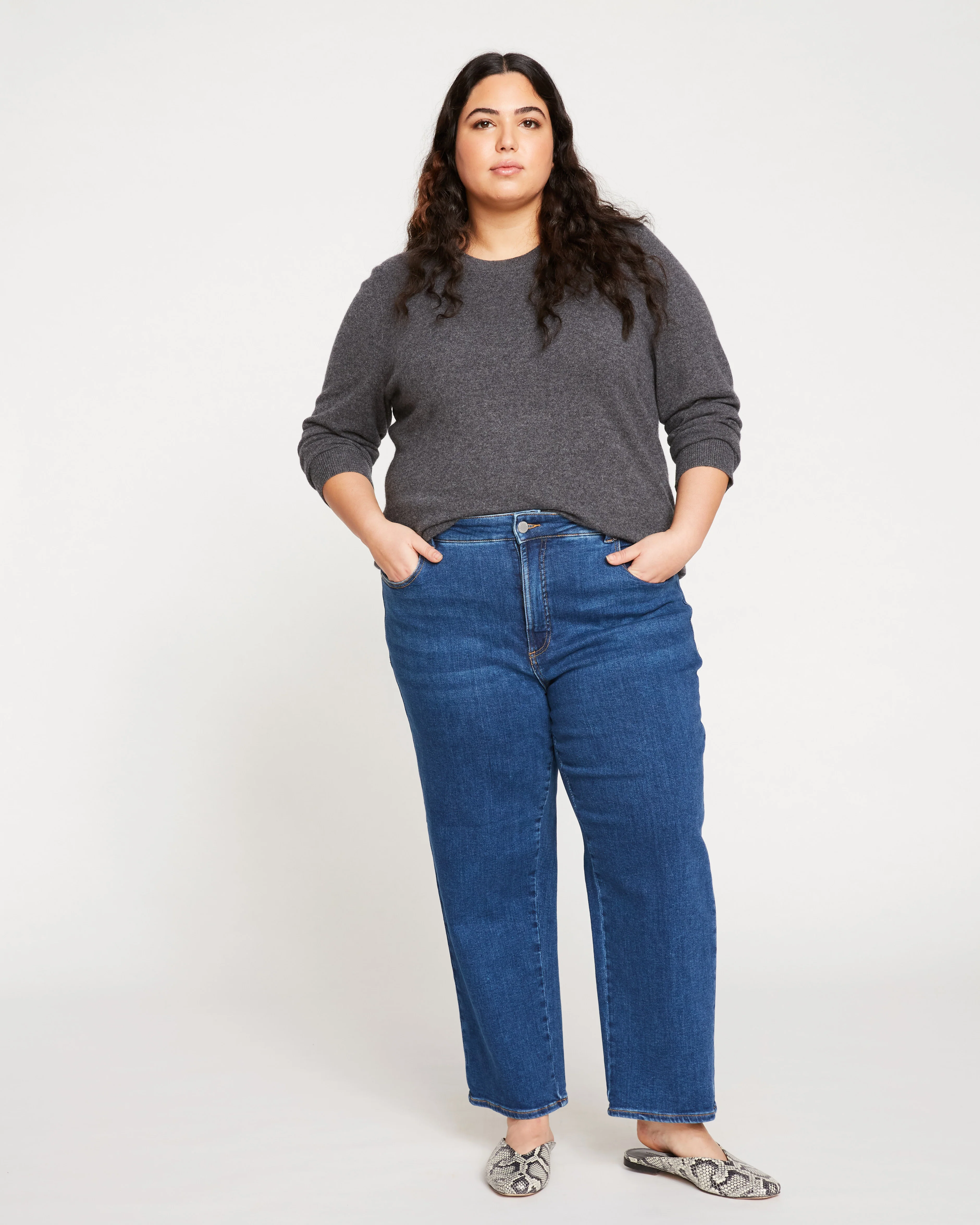 Etta High Rise Straight Leg Jeans 28 Inch - Aged Indigo - Image 4
