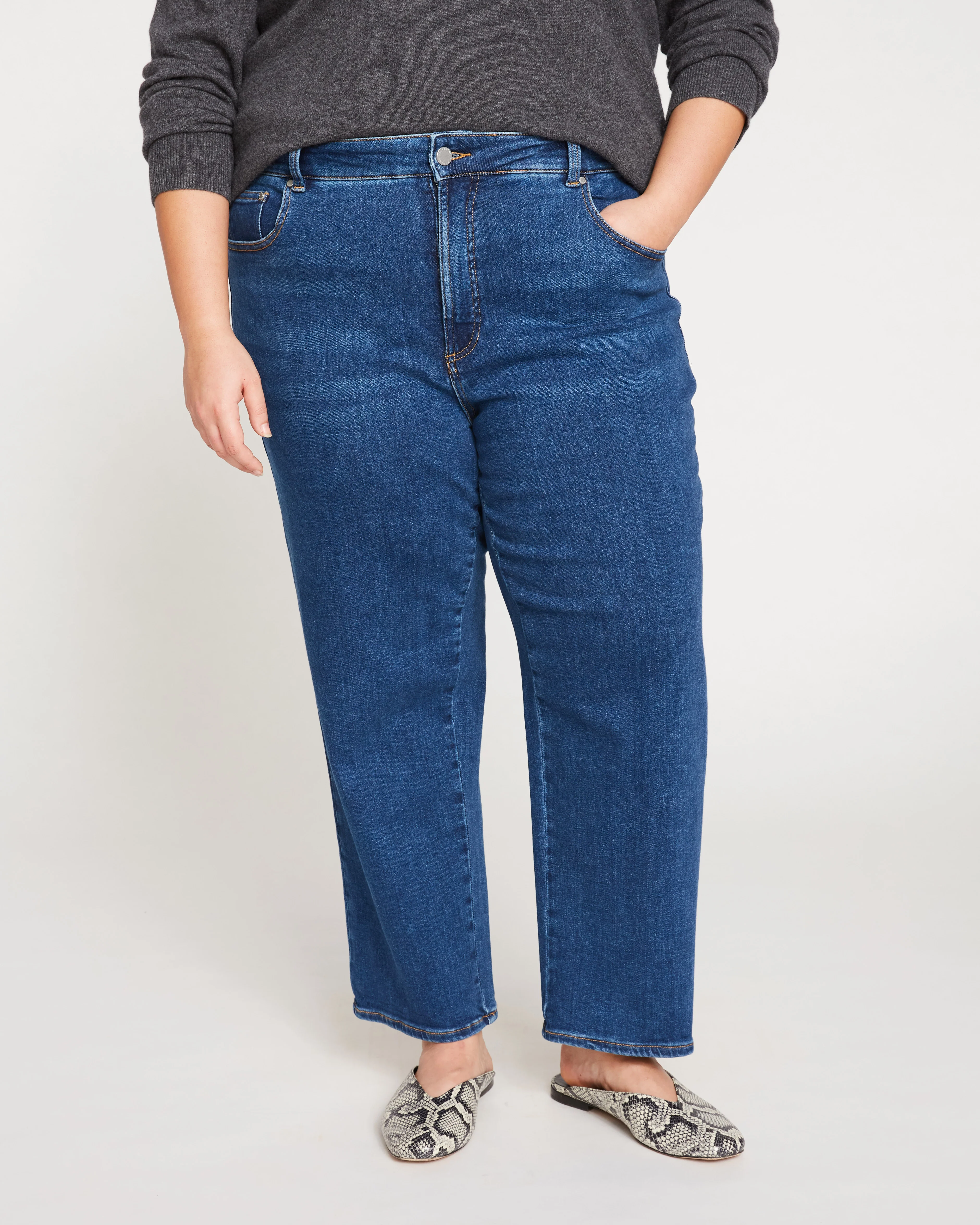 Etta High Rise Straight Leg Jeans 28 Inch - Aged Indigo - Image 5