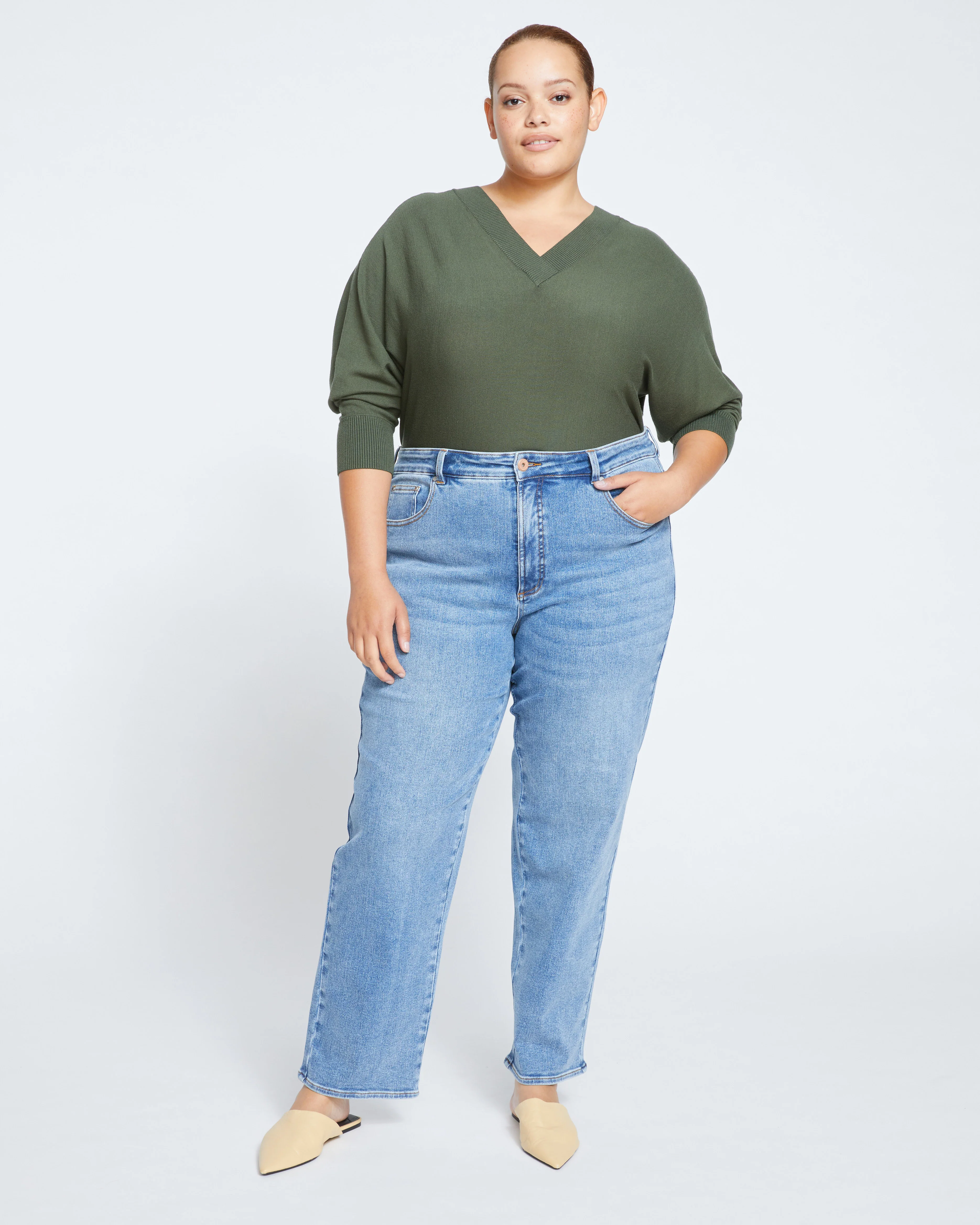 Etta High Rise Straight Leg Jeans 31 Inch - Distressed Washed Indigo - Image 4