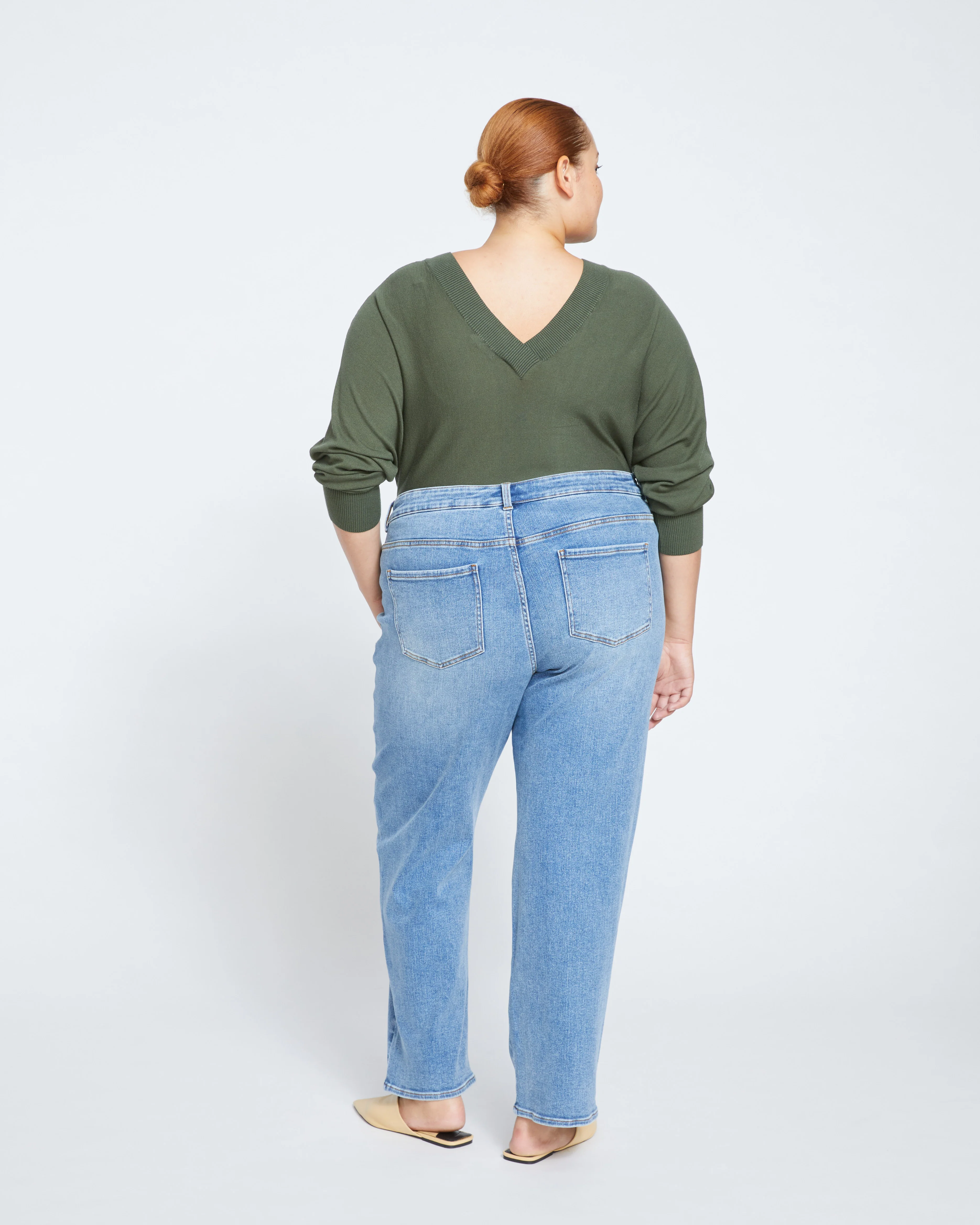 Etta High Rise Straight Leg Jeans 31 Inch - Distressed Washed Indigo - Image 6