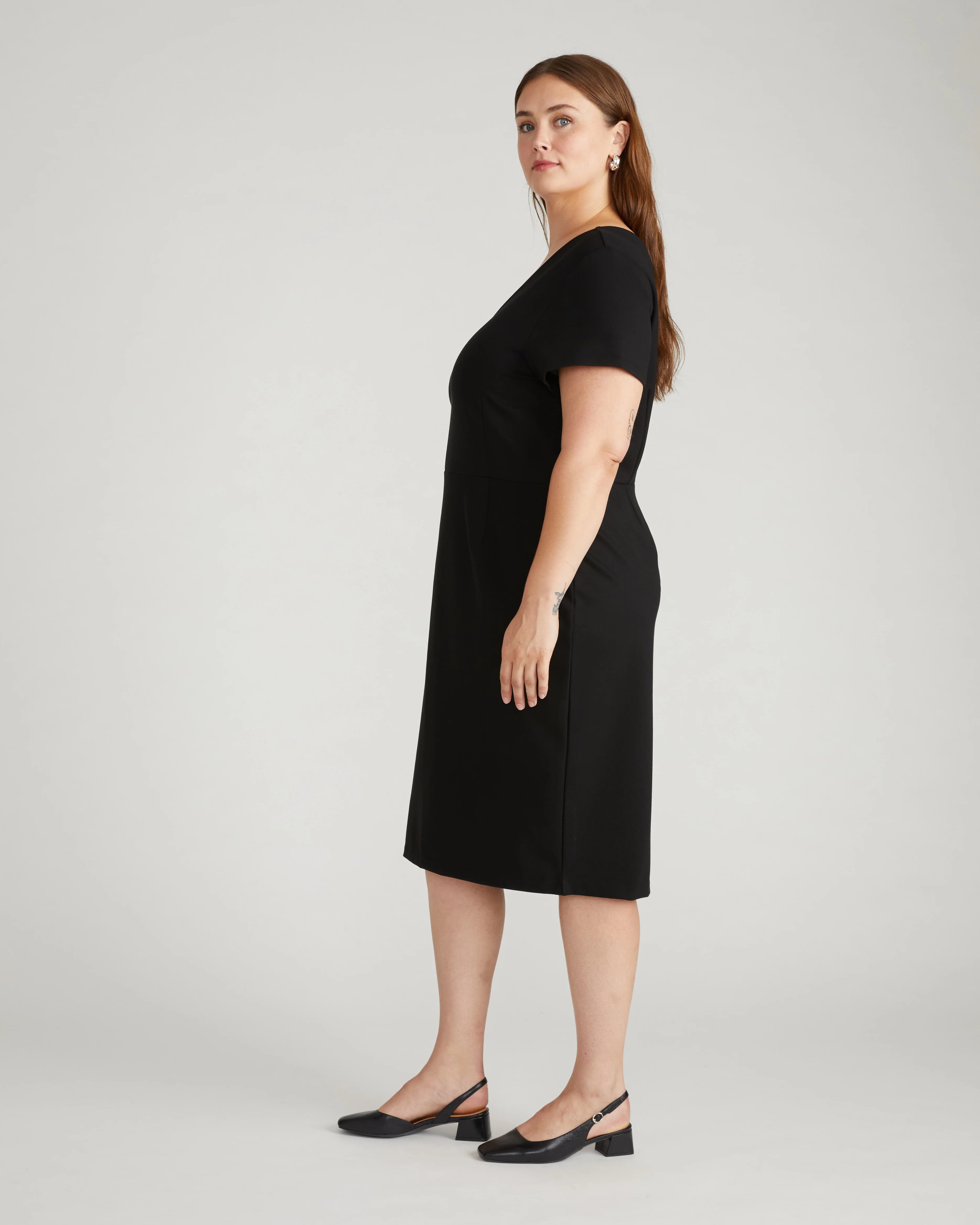 Executive V Neck Ponte Dress - Black - Image 2