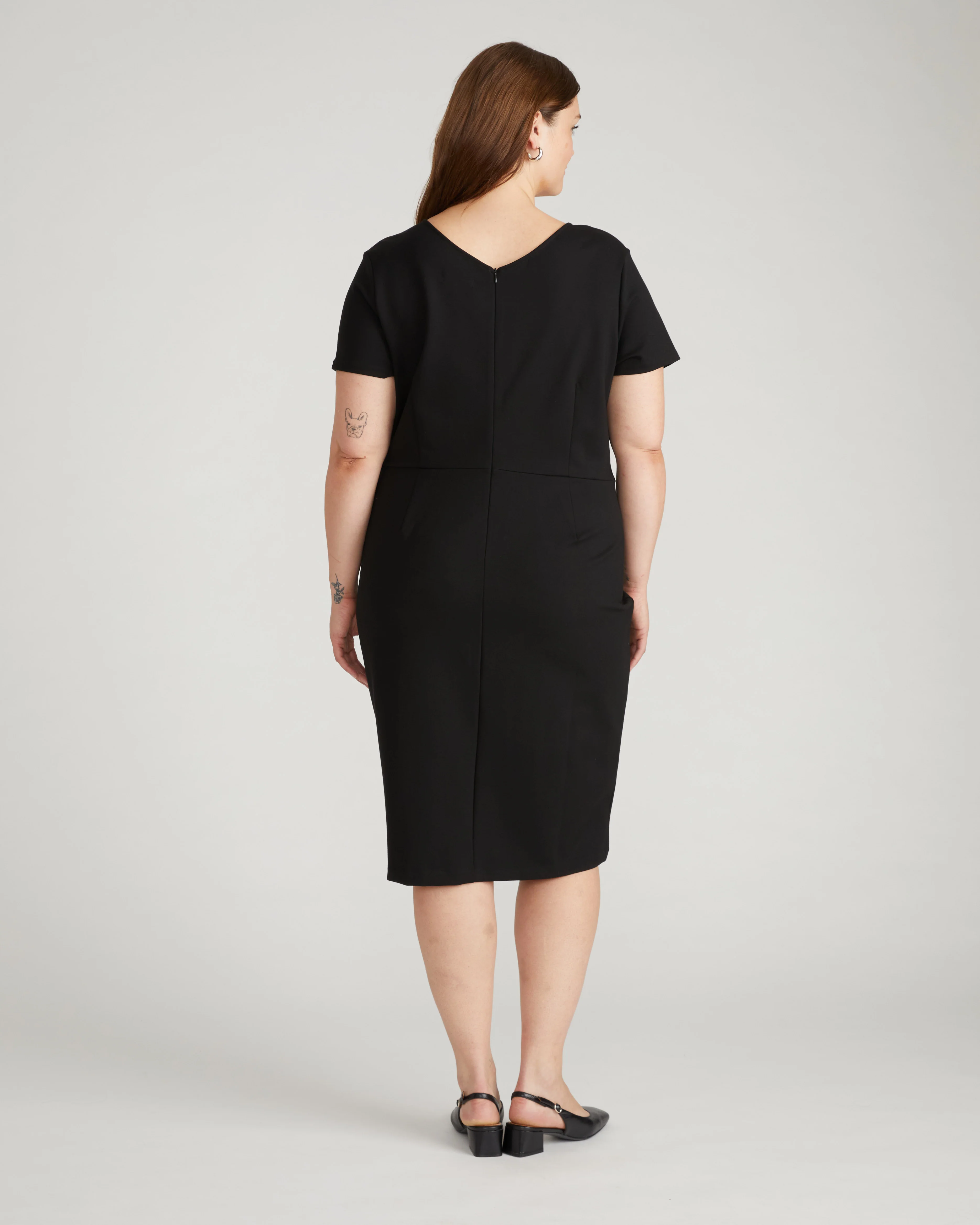Executive V Neck Ponte Dress - Black - Image 3