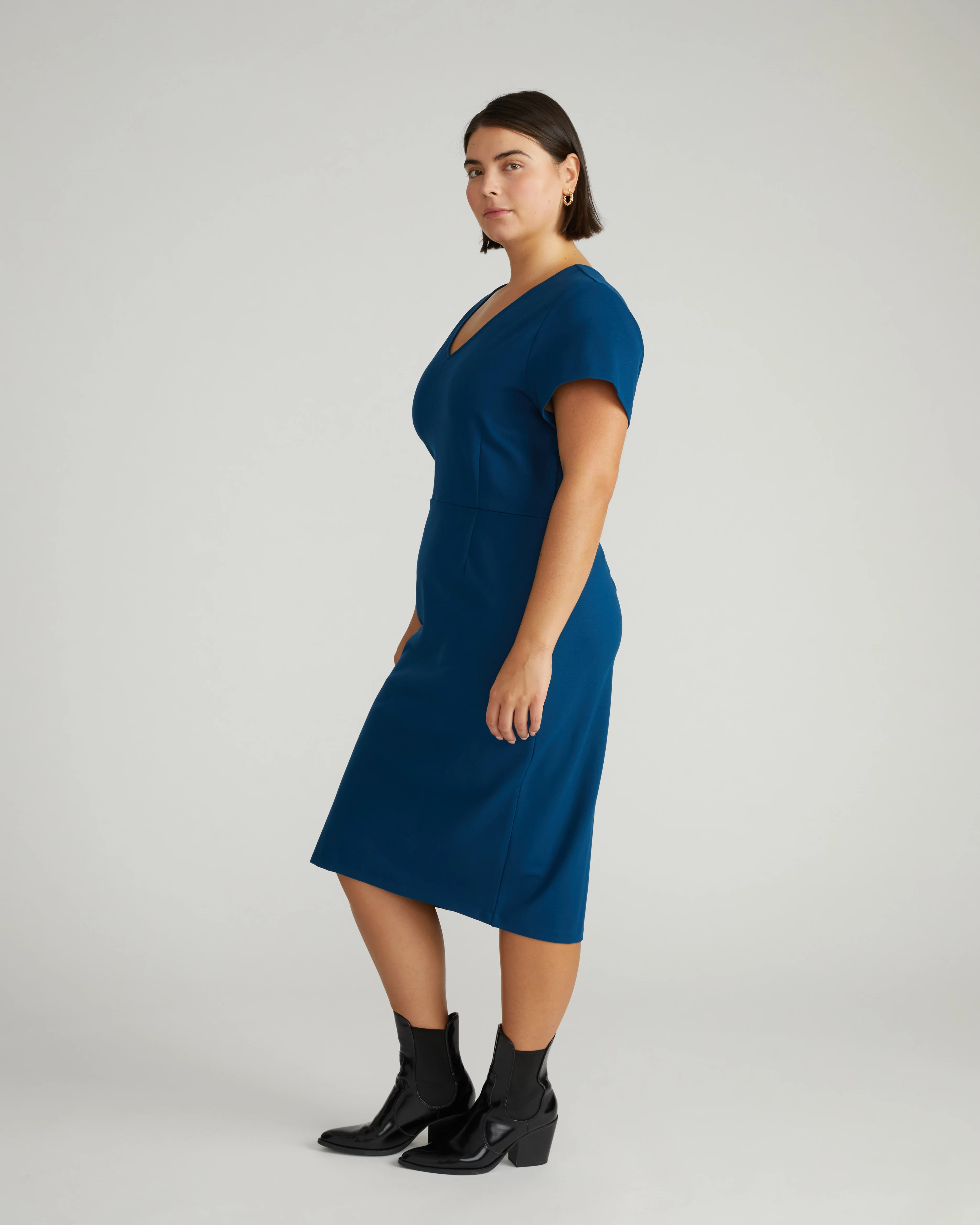 Executive V Neck Ponte Dress - Deep Teal - Image 2