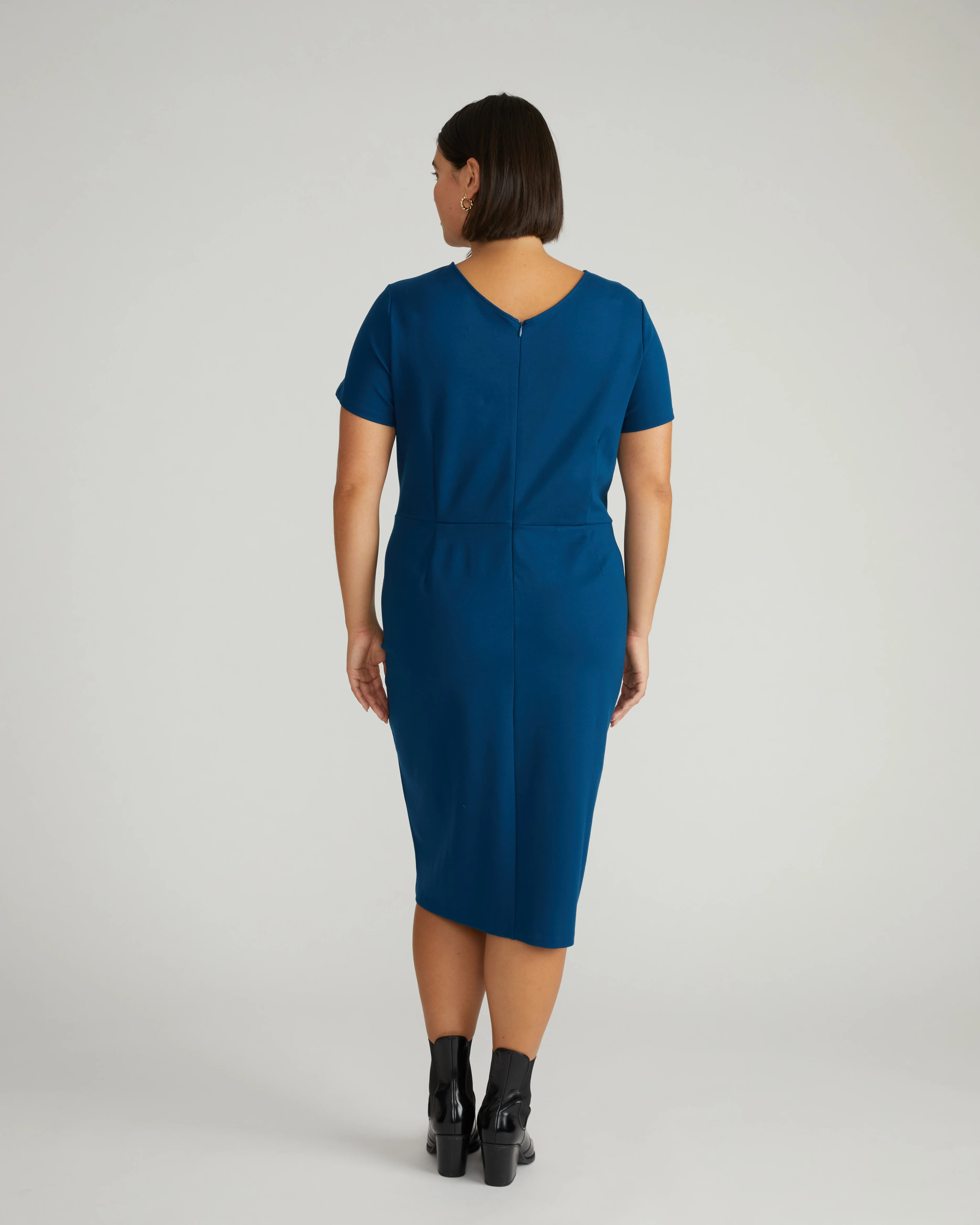 Executive V Neck Ponte Dress - Deep Teal - Image 3