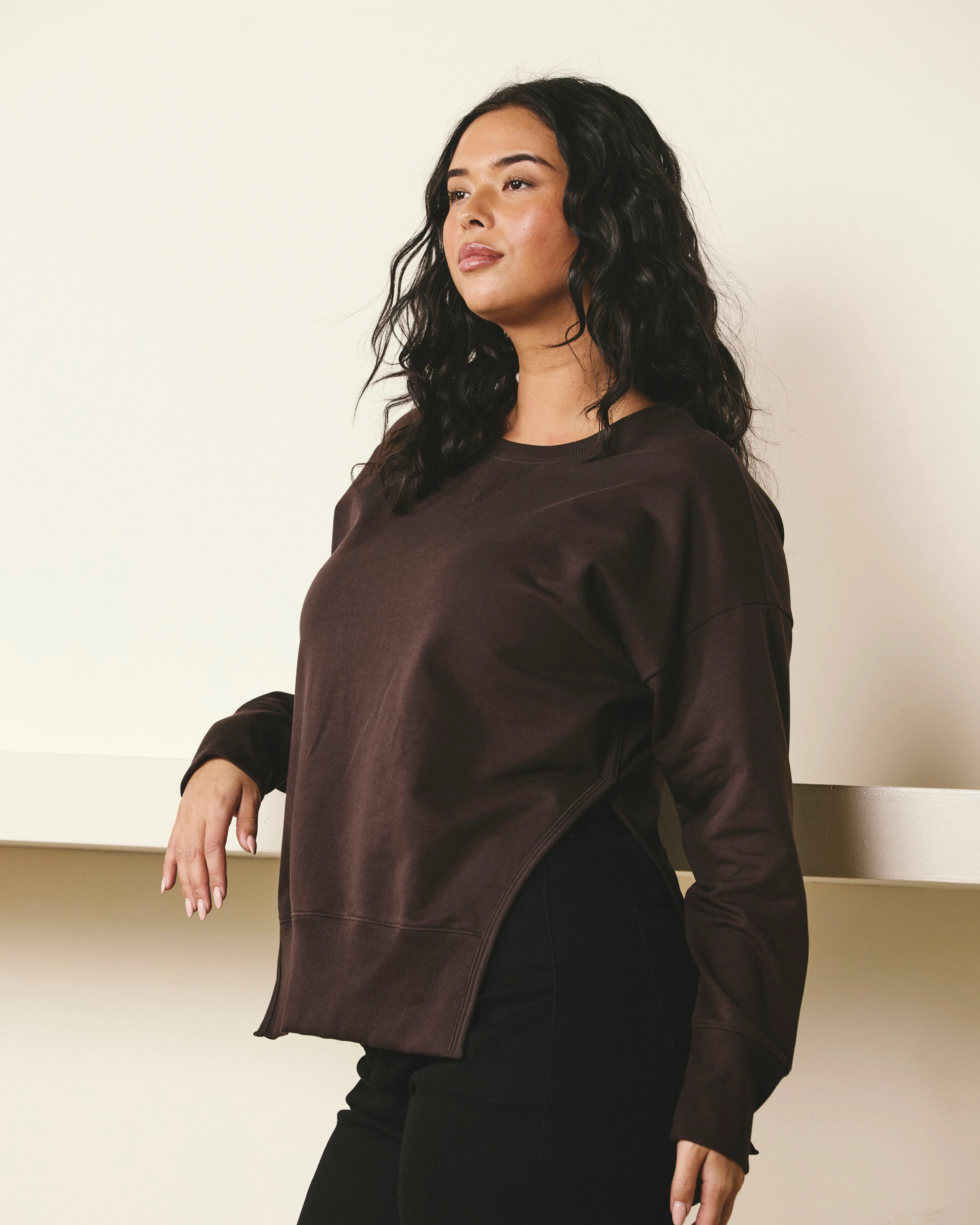 Fiona Side Slit Sweatshirt - Deep Brown - Image 4