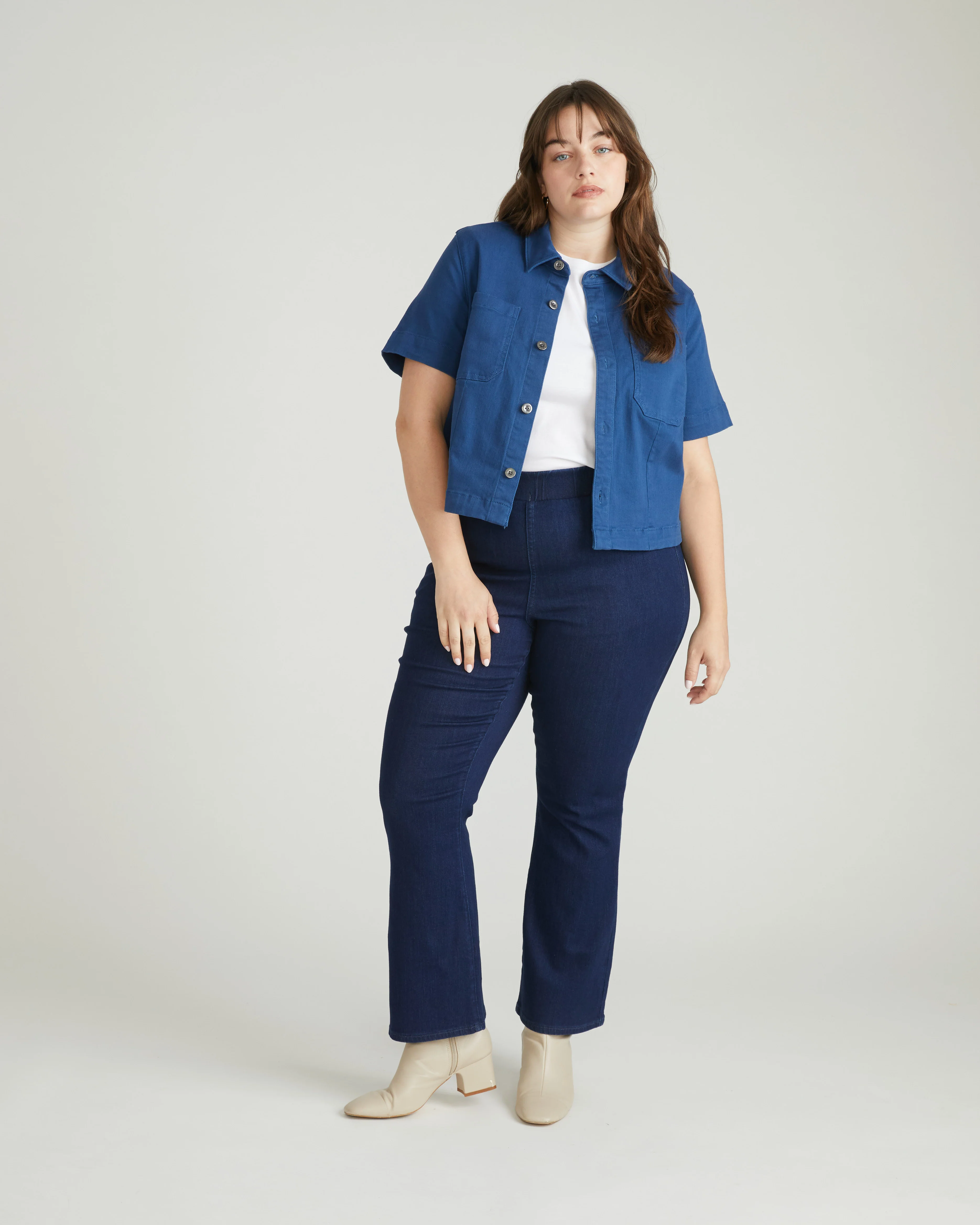 Flynn Short Sleeve Denim Shacket - French Blue - Image 5