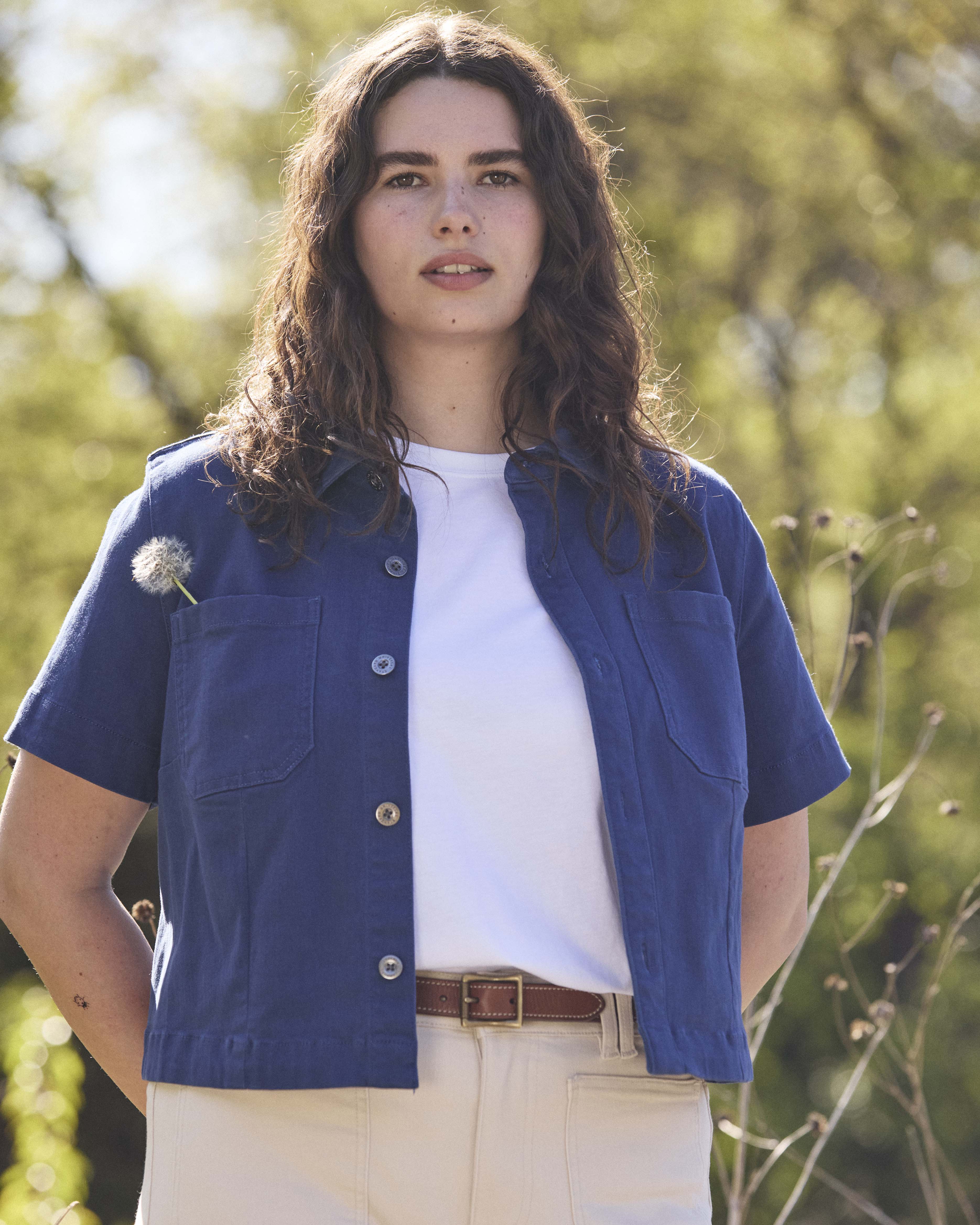 Flynn Short Sleeve Denim Shacket - French Blue - Image 7