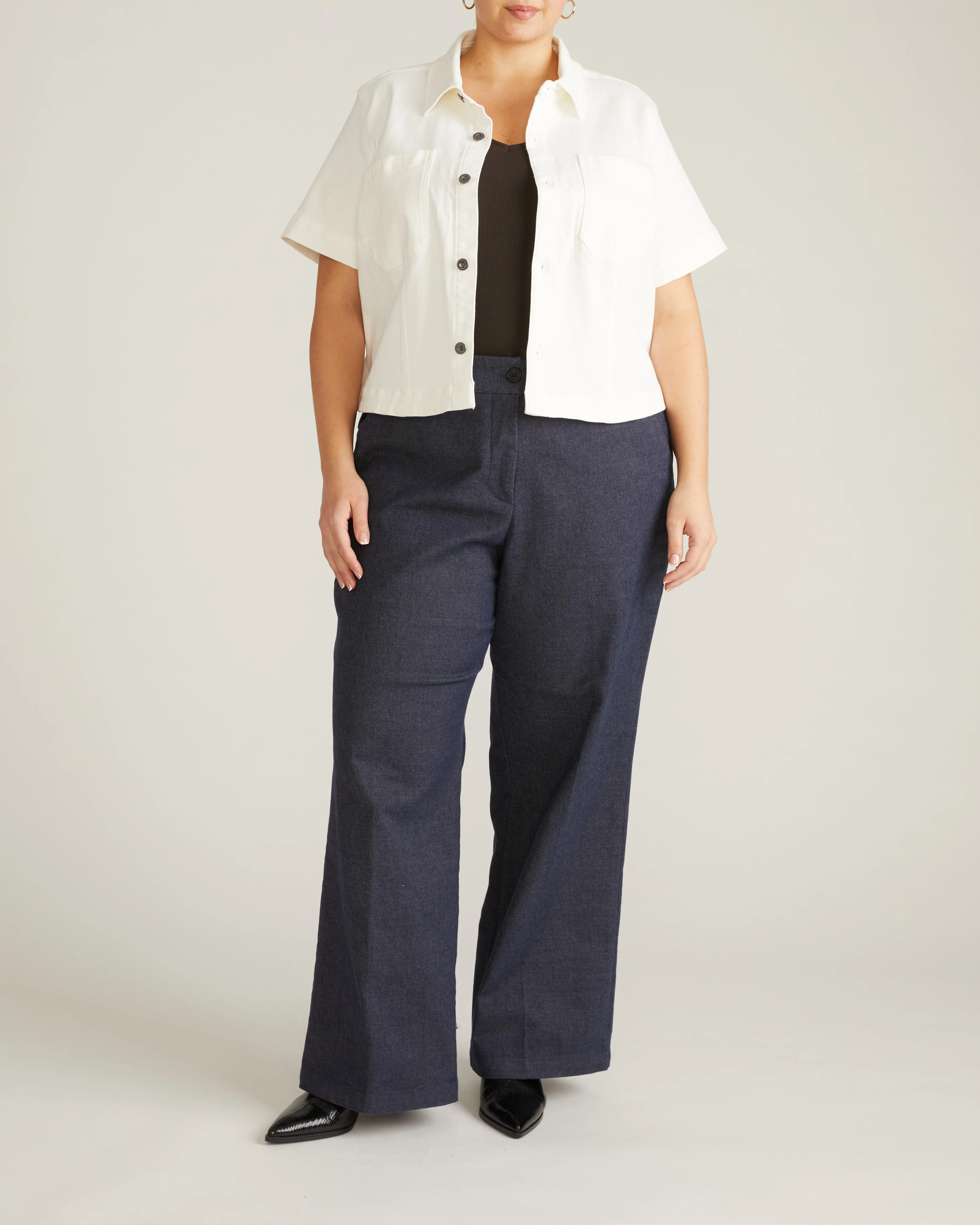 Flynn Short Sleeve Denim Shacket - White - Image 2