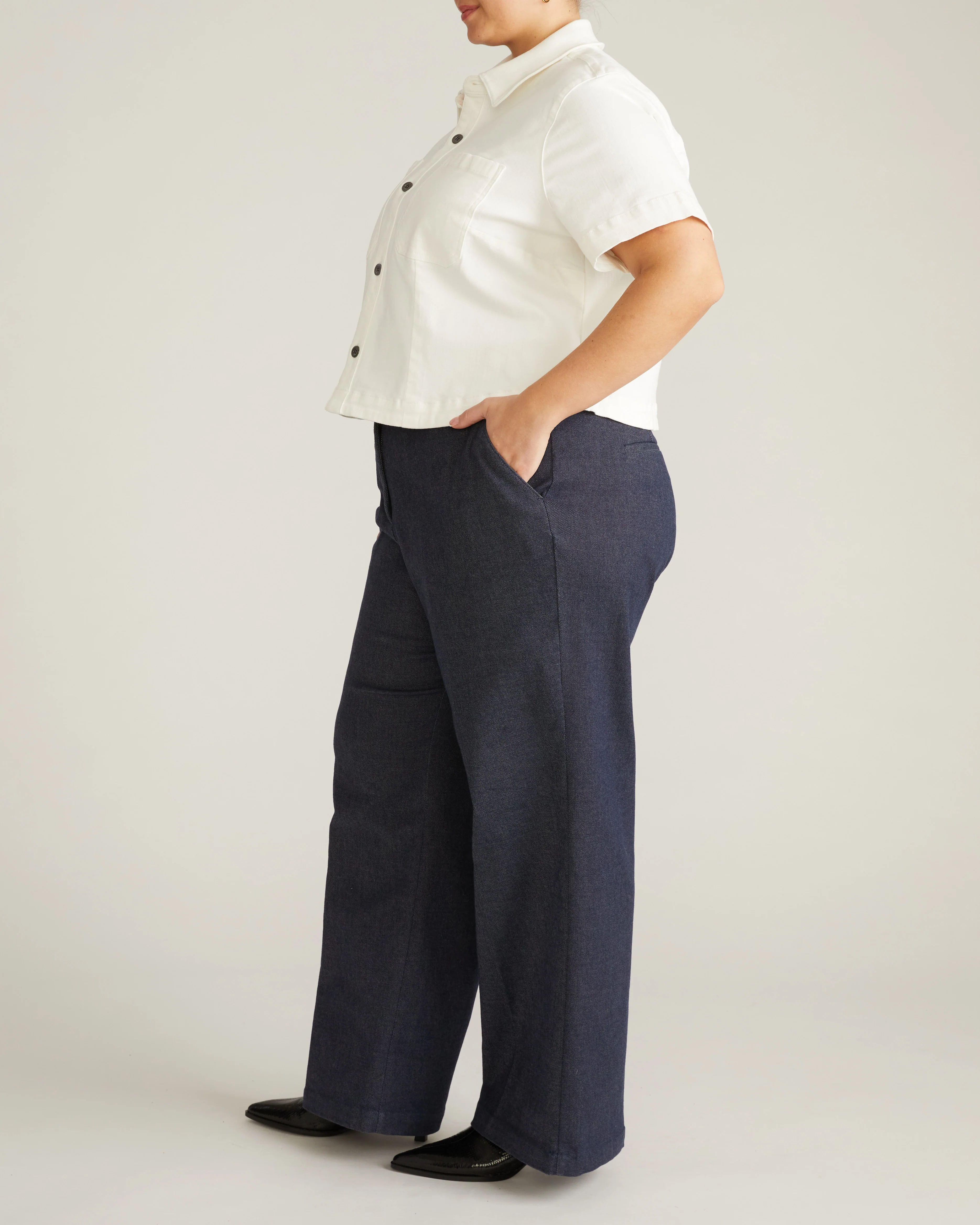 Flynn Short Sleeve Denim Shacket - White - Image 4