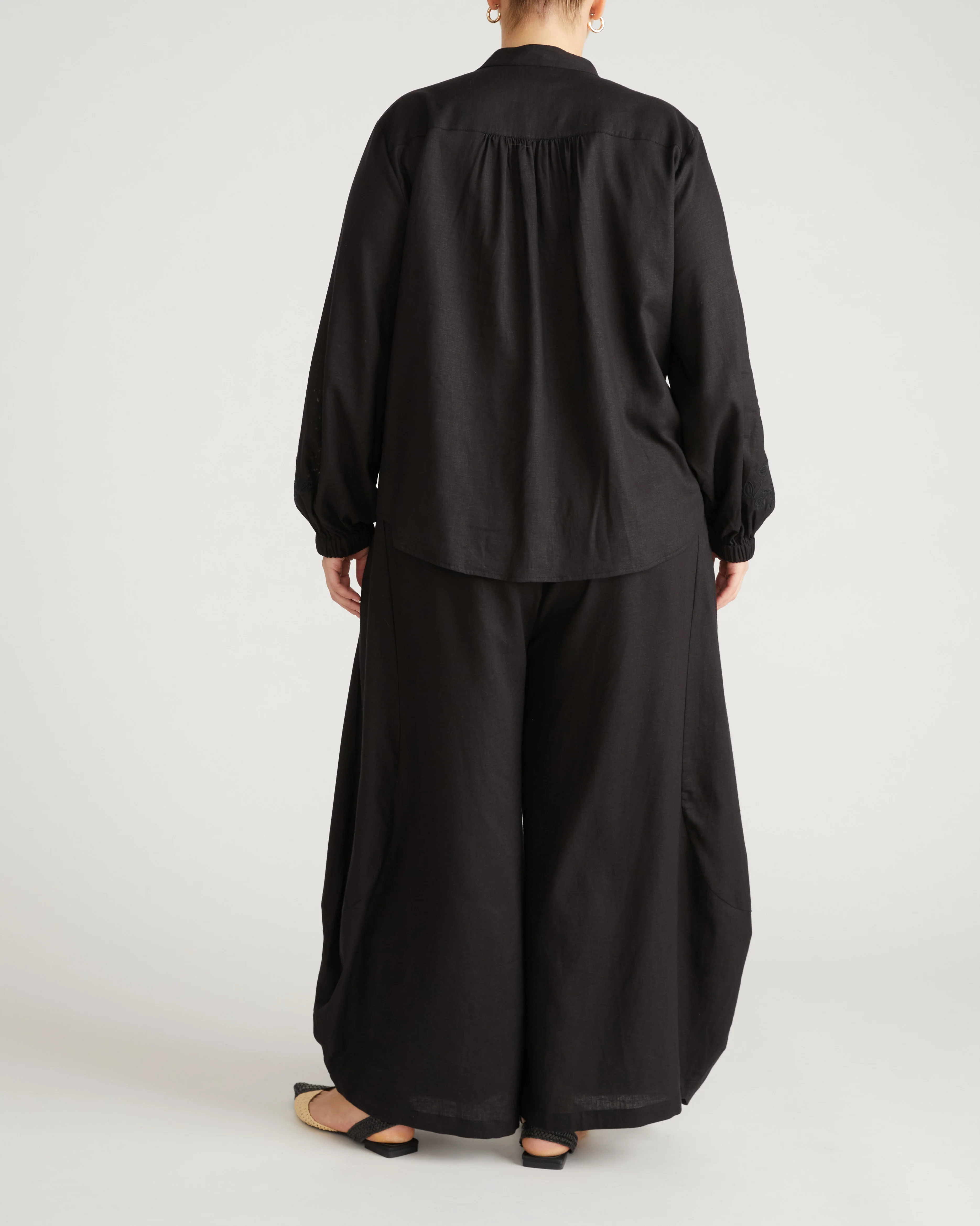 Frances Embroidered Linen Blouse - Black - Image 4