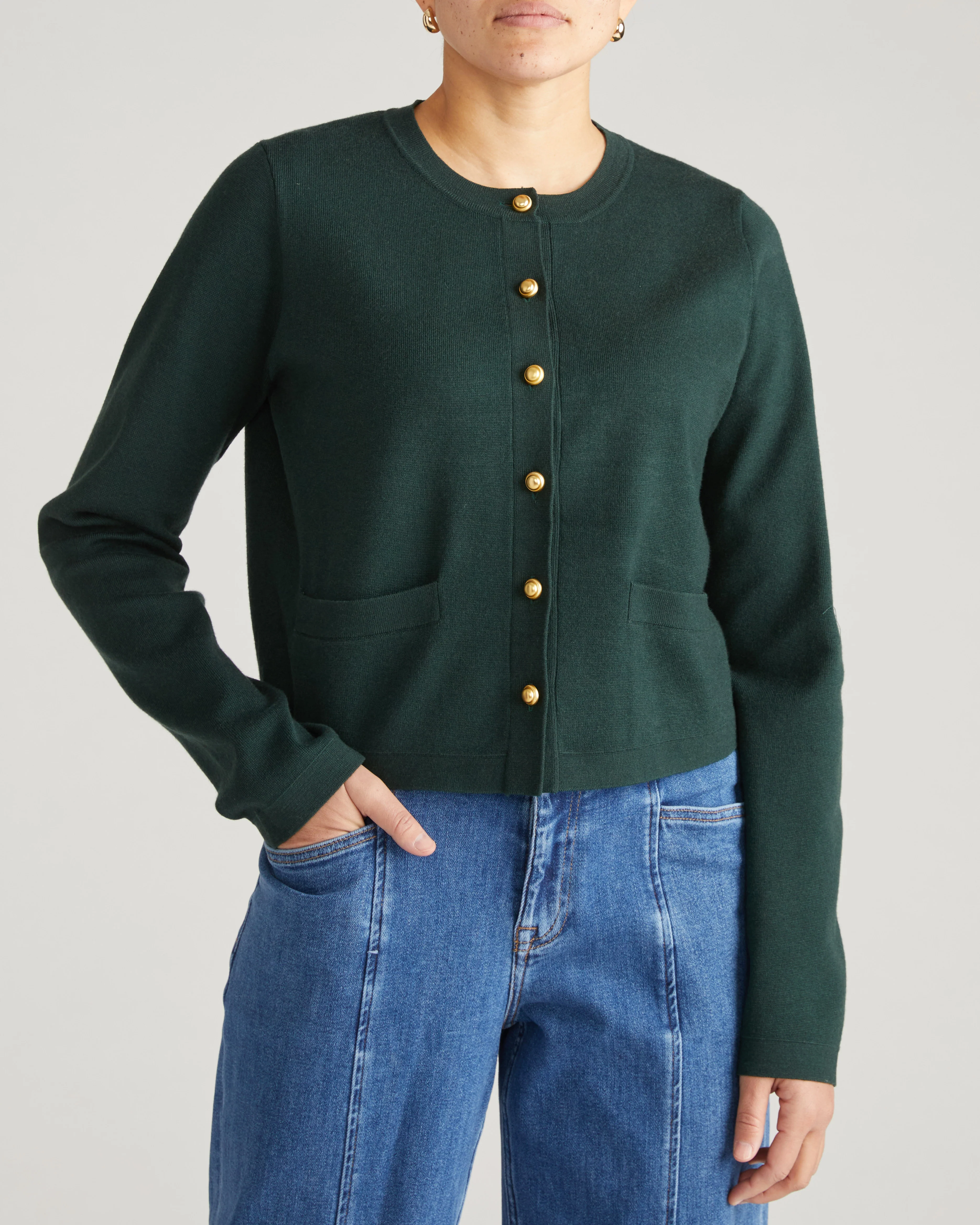 Gabrielle Button-Front Cardigan - Forest Green - Image 5