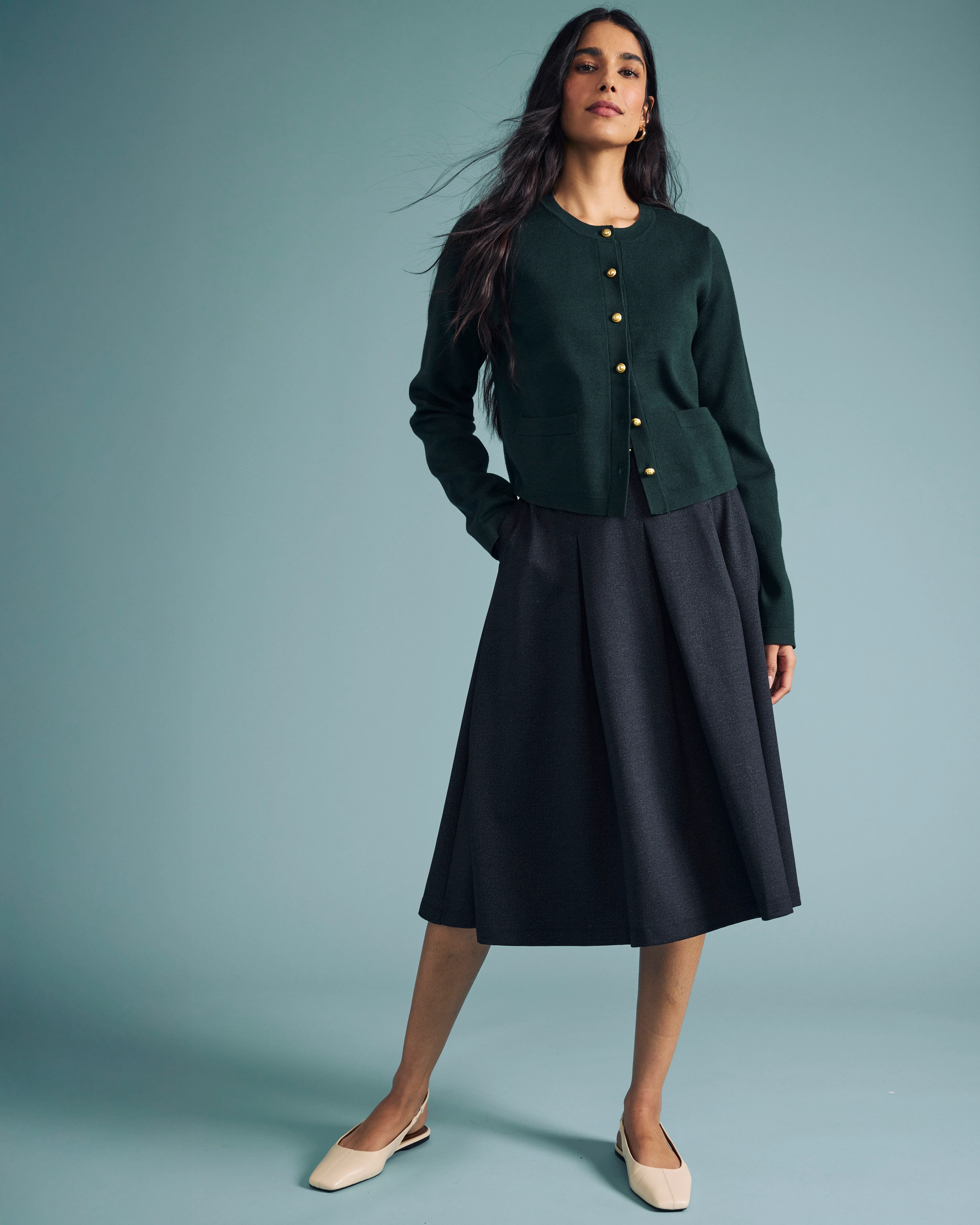 Gabrielle Button-Front Cardigan - Forest Green - Image 9