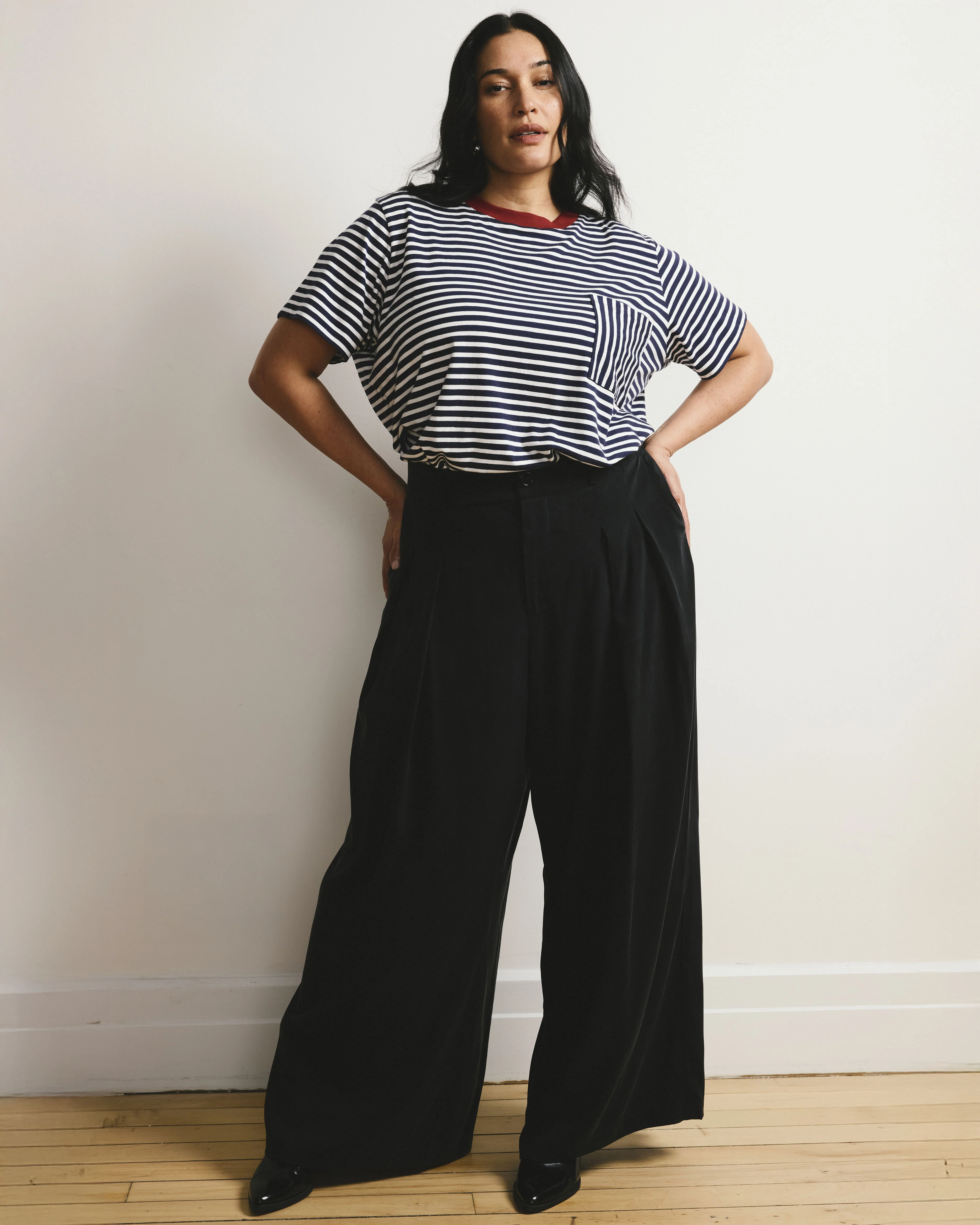 Garcon Tee - Navy/White Stripe with Garnet Trim - Image 3