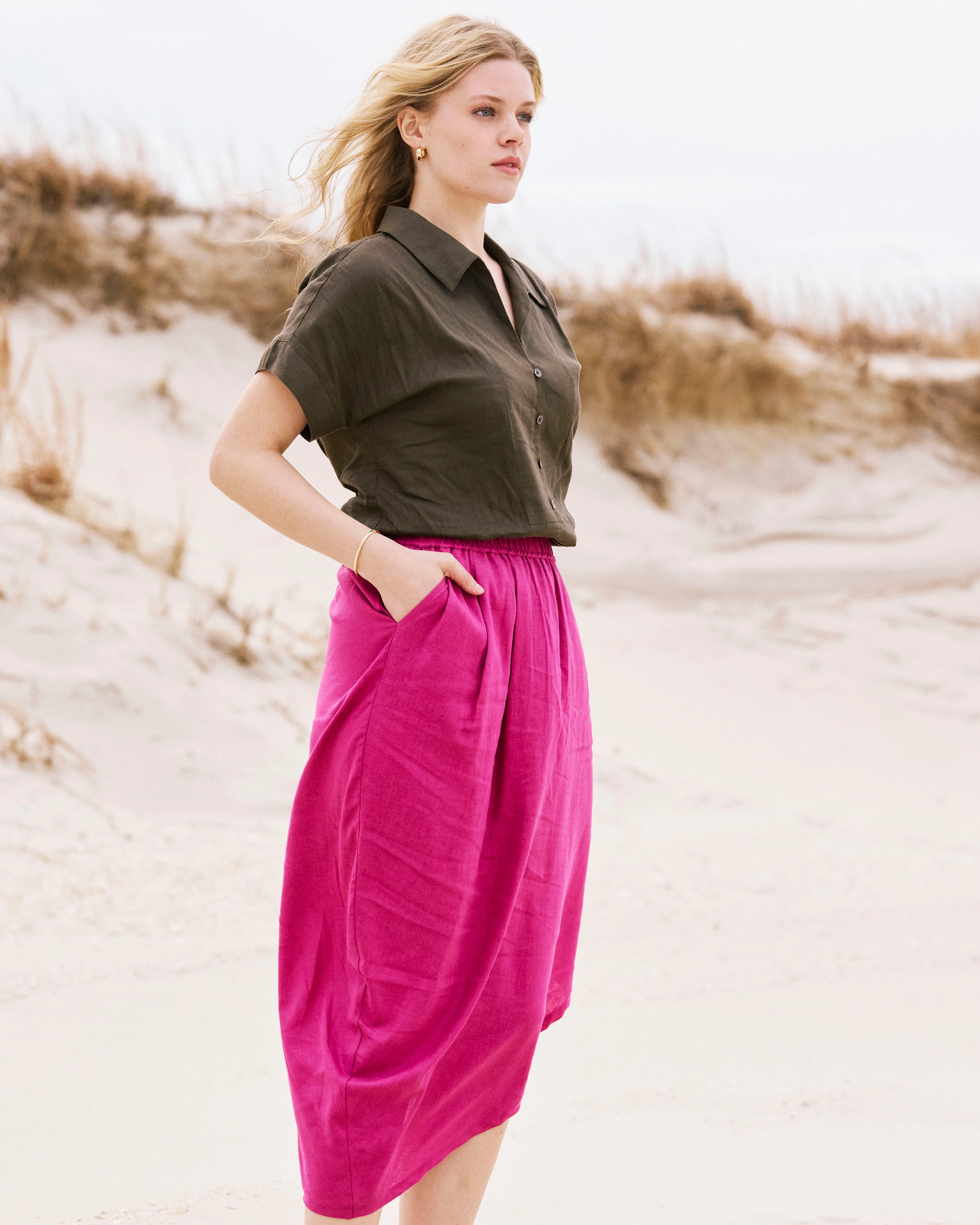 Geneva Linen Skirt - Hyper Pink - Image 3